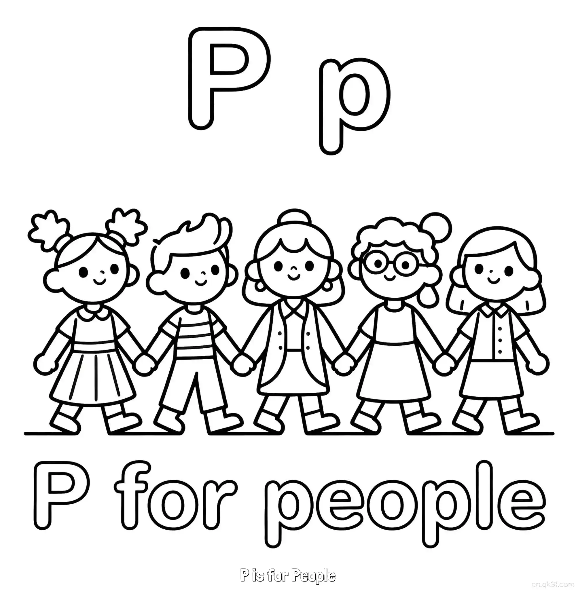 免费 P代表人们 简笔画 素描 涂鸦 - 免费可打印认识英文字母 下载PDF 简笔画涂色页