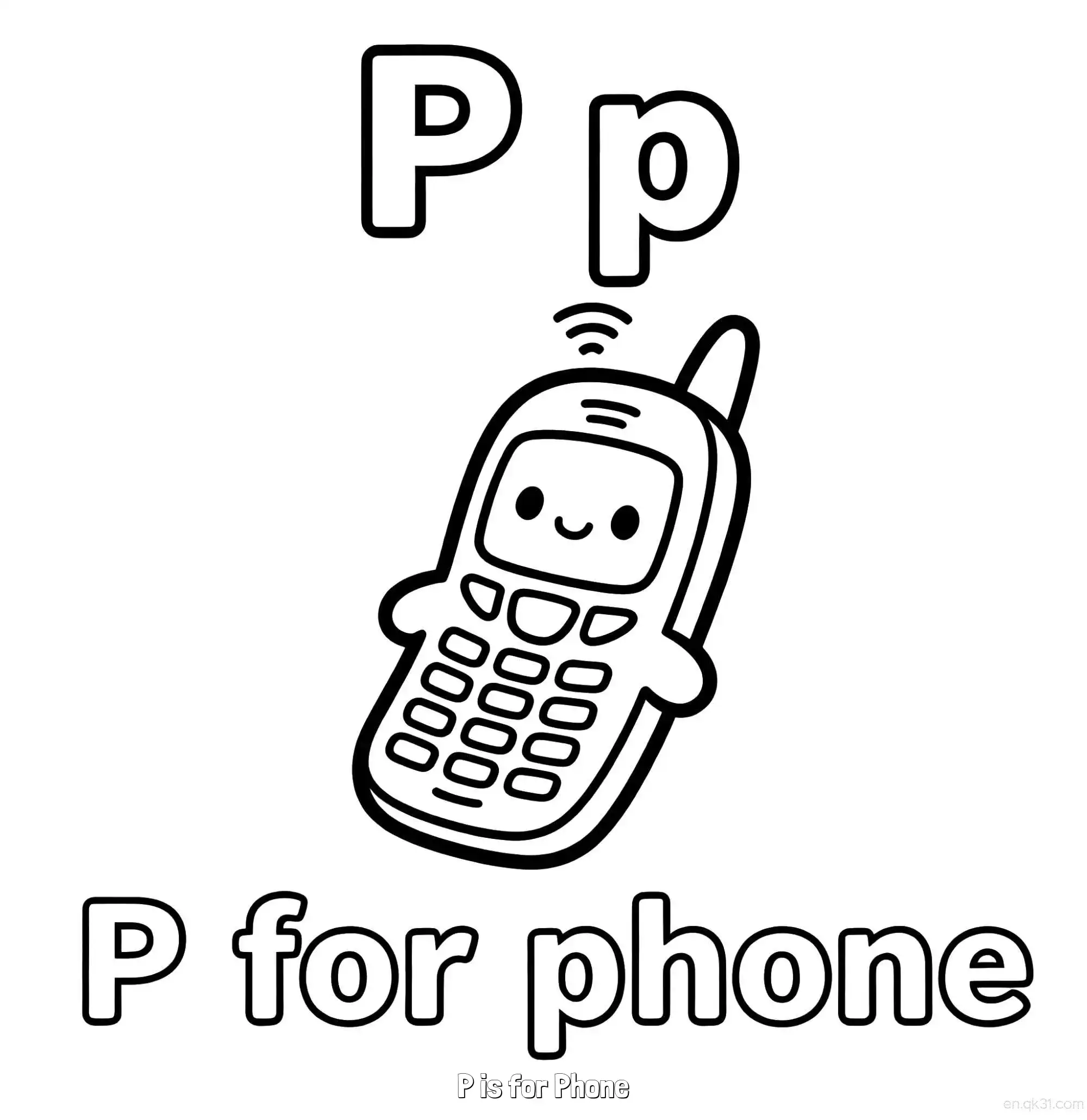 免费 P代表电话 简笔画 素描 涂鸦 - 免费可打印认识英文字母 下载PDF 简笔画涂色页