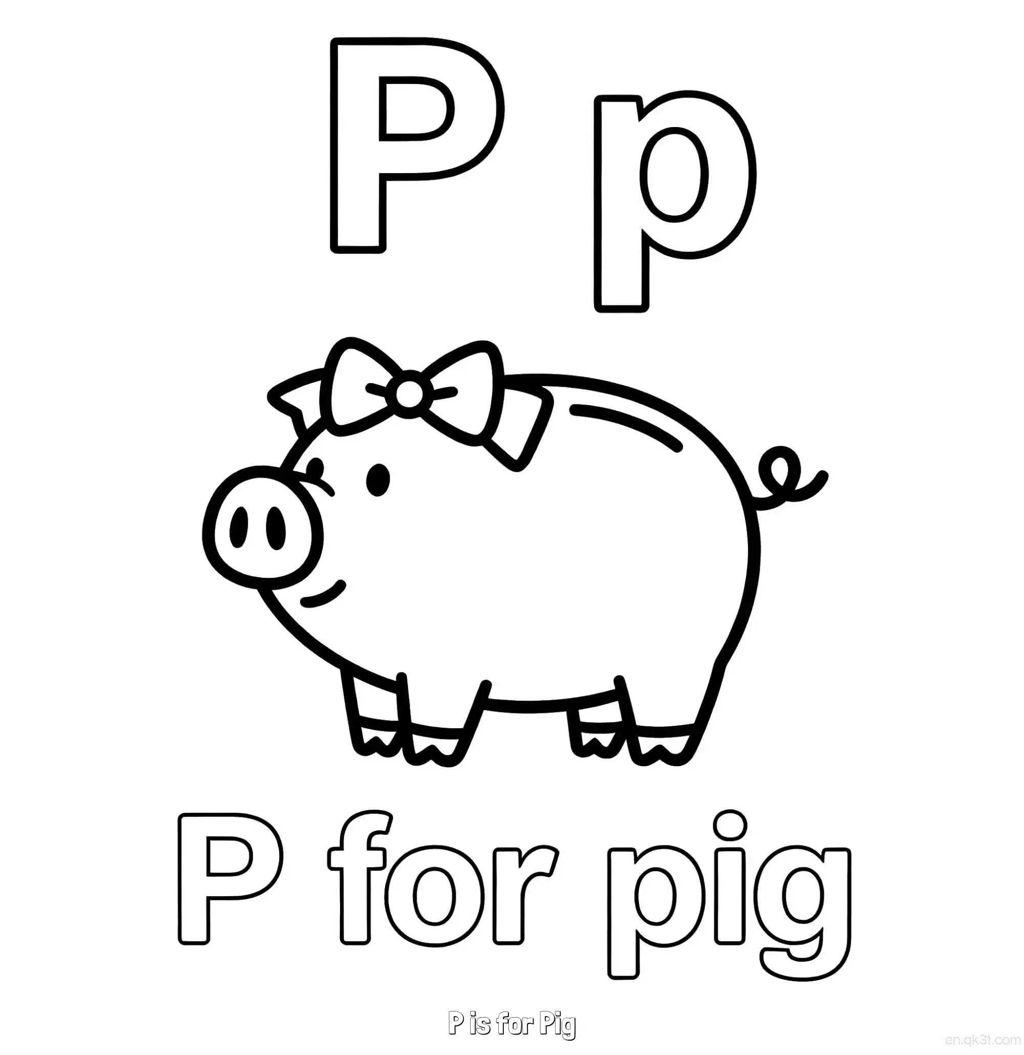免费 P代表猪 简笔画 素描 涂鸦 - 免费可打印认识英文字母 下载PDF 简笔画涂色页