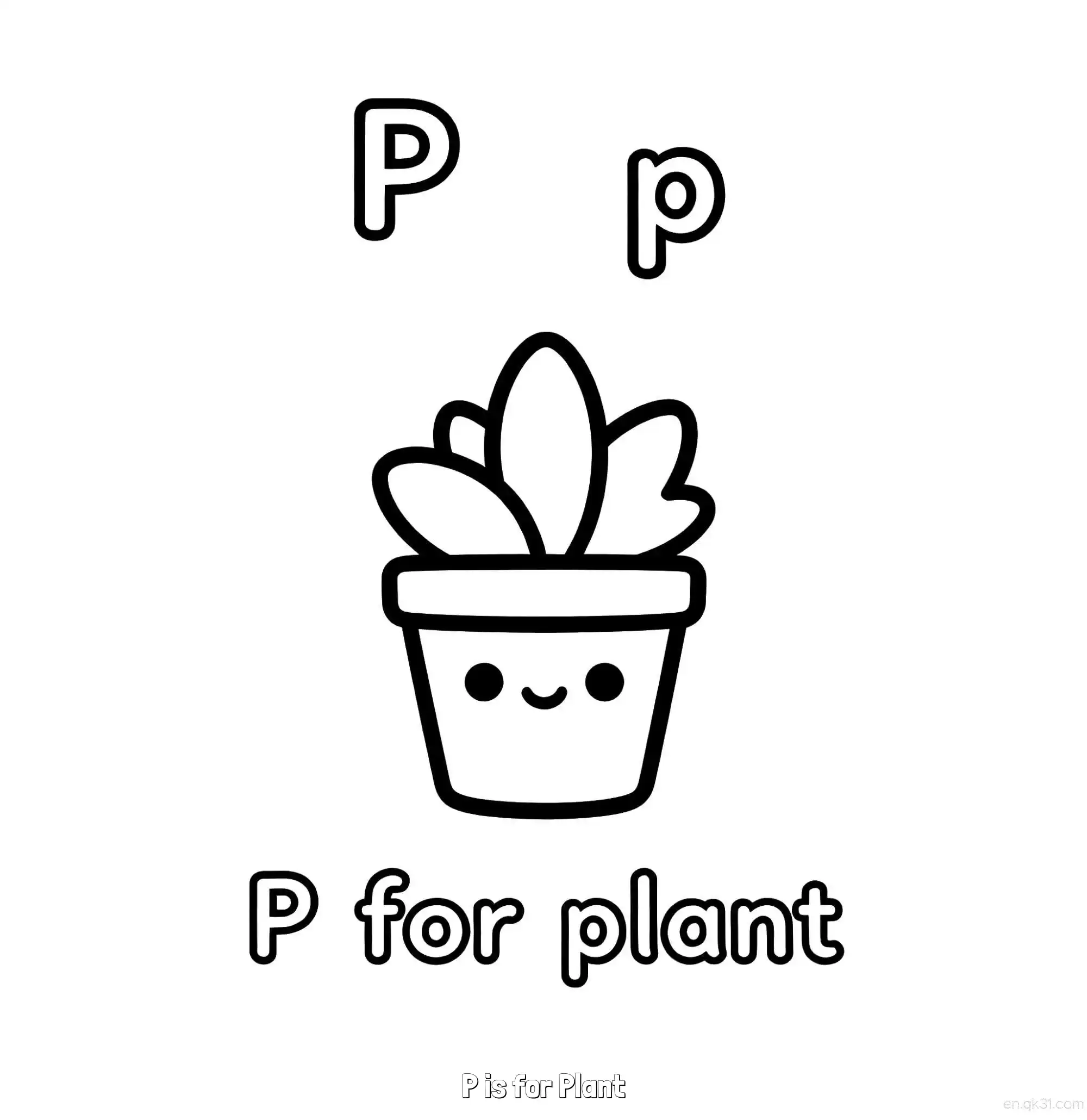免费 P代表植物 简笔画 素描 涂鸦 - 免费可打印认识英文字母 下载PDF 简笔画涂色页