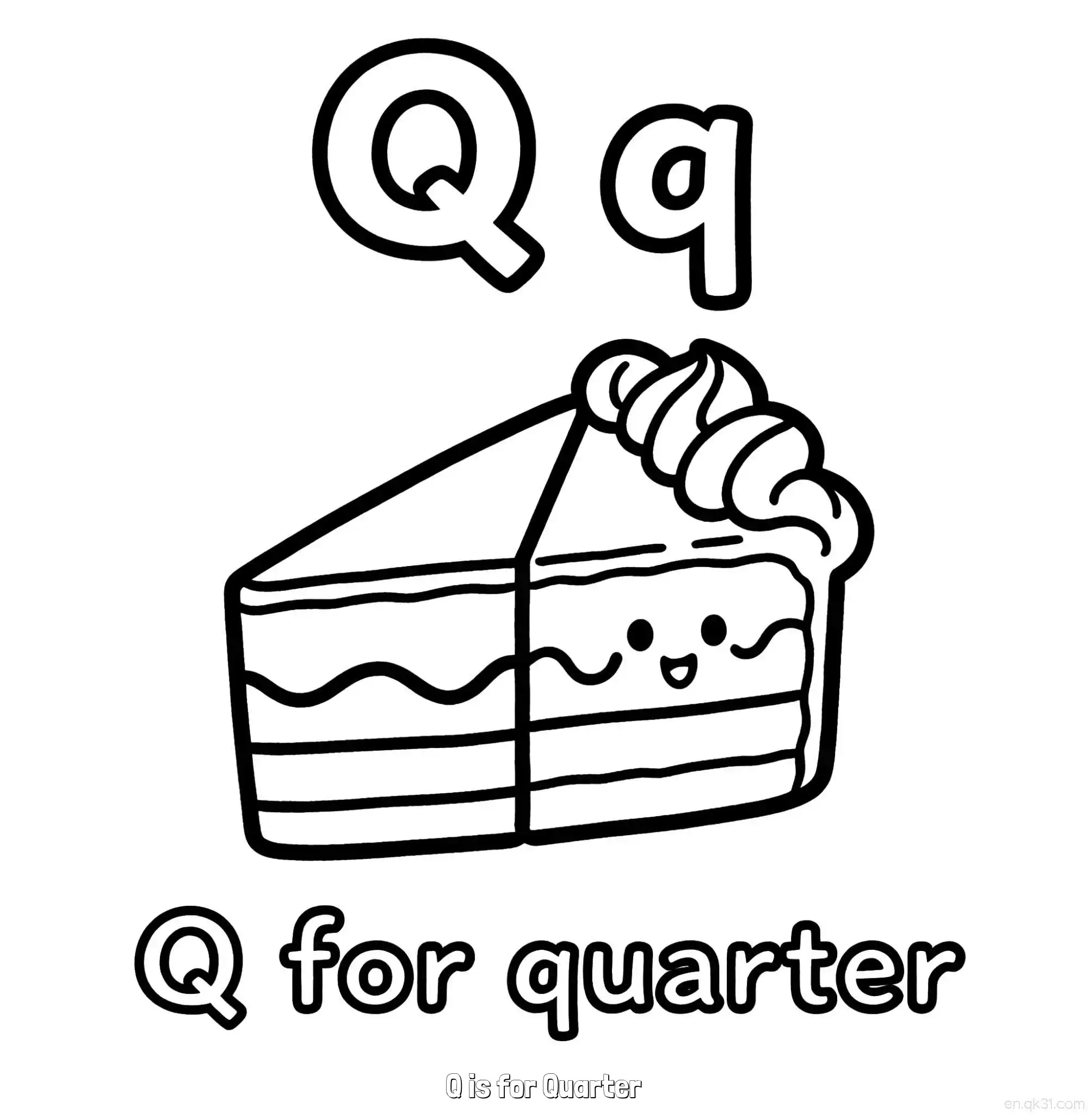 免费 Q代表四分之一 简笔画 素描 涂鸦 - 免费可打印认识英文字母 下载PDF 简笔画涂色页
