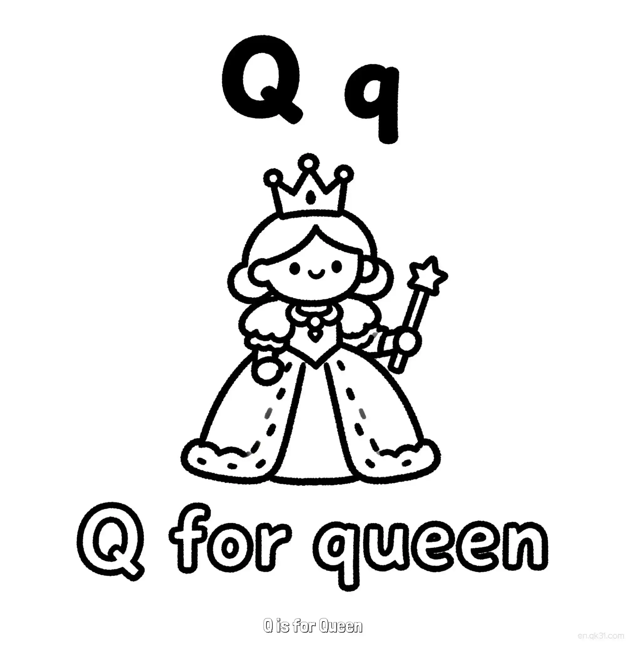 免费 Q代表女王 简笔画 素描 涂鸦 - 免费可打印认识英文字母 下载PDF 简笔画涂色页