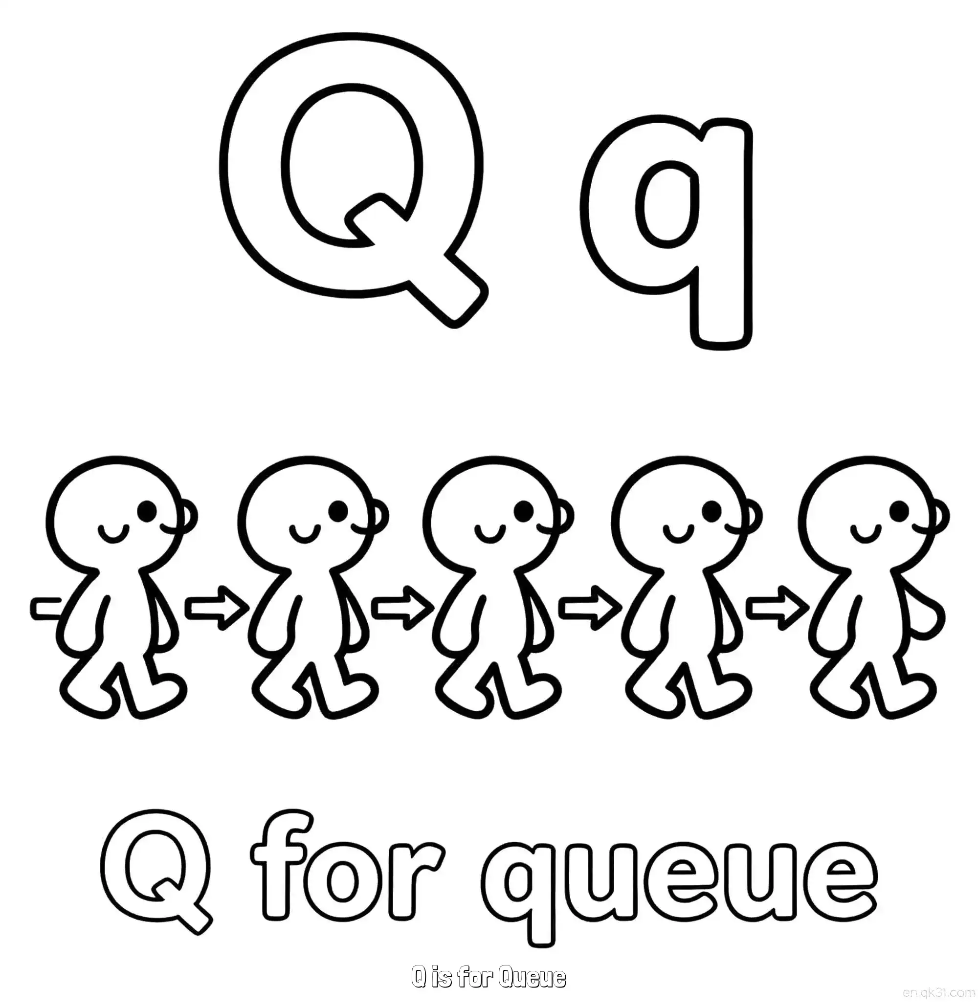 免费 Q代表队列 简笔画 素描 涂鸦 - 免费可打印认识英文字母 下载PDF 简笔画涂色页