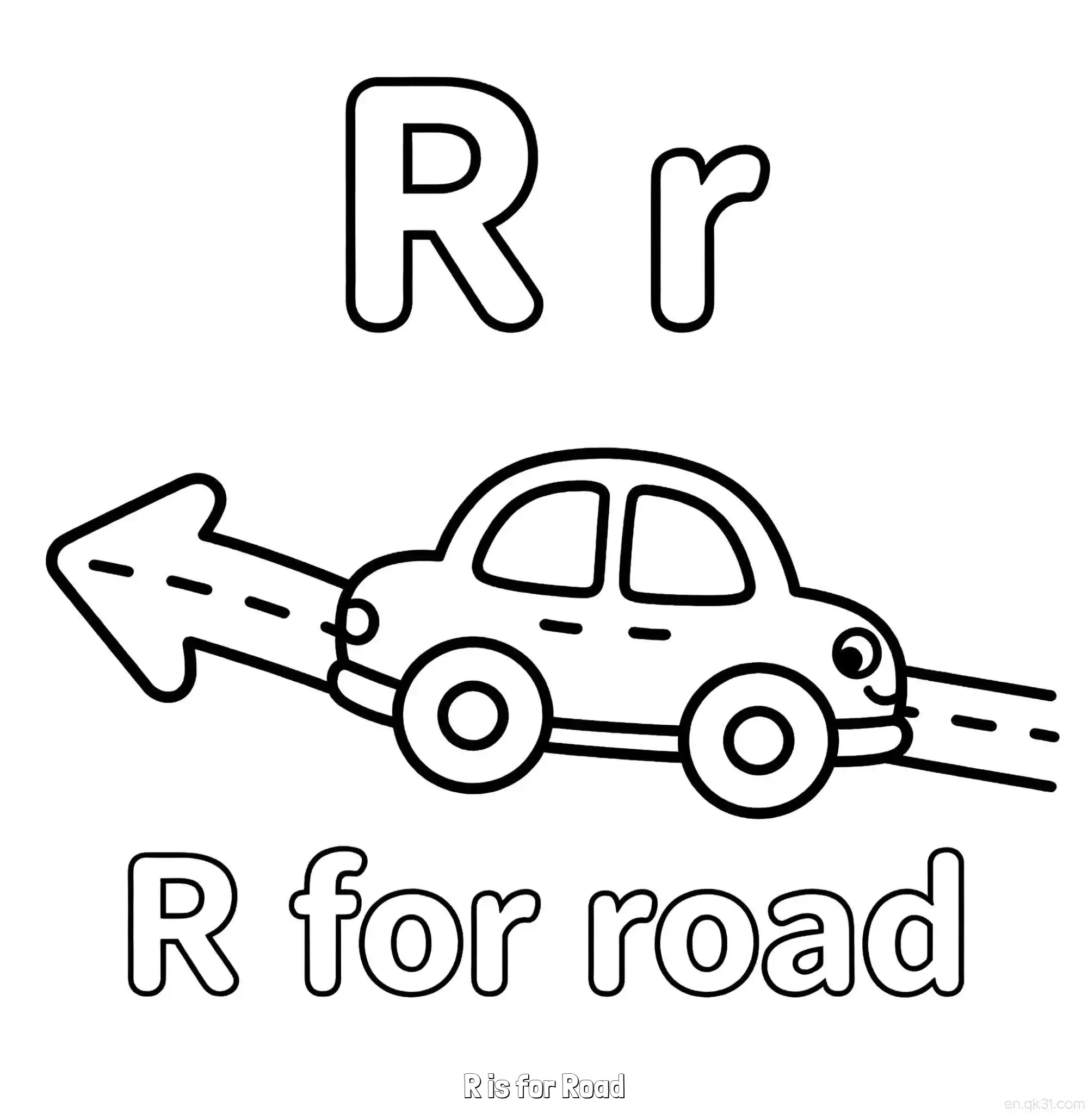 免费 R代表道路 简笔画 素描 涂鸦 - 免费可打印认识英文字母 下载PDF 简笔画涂色页