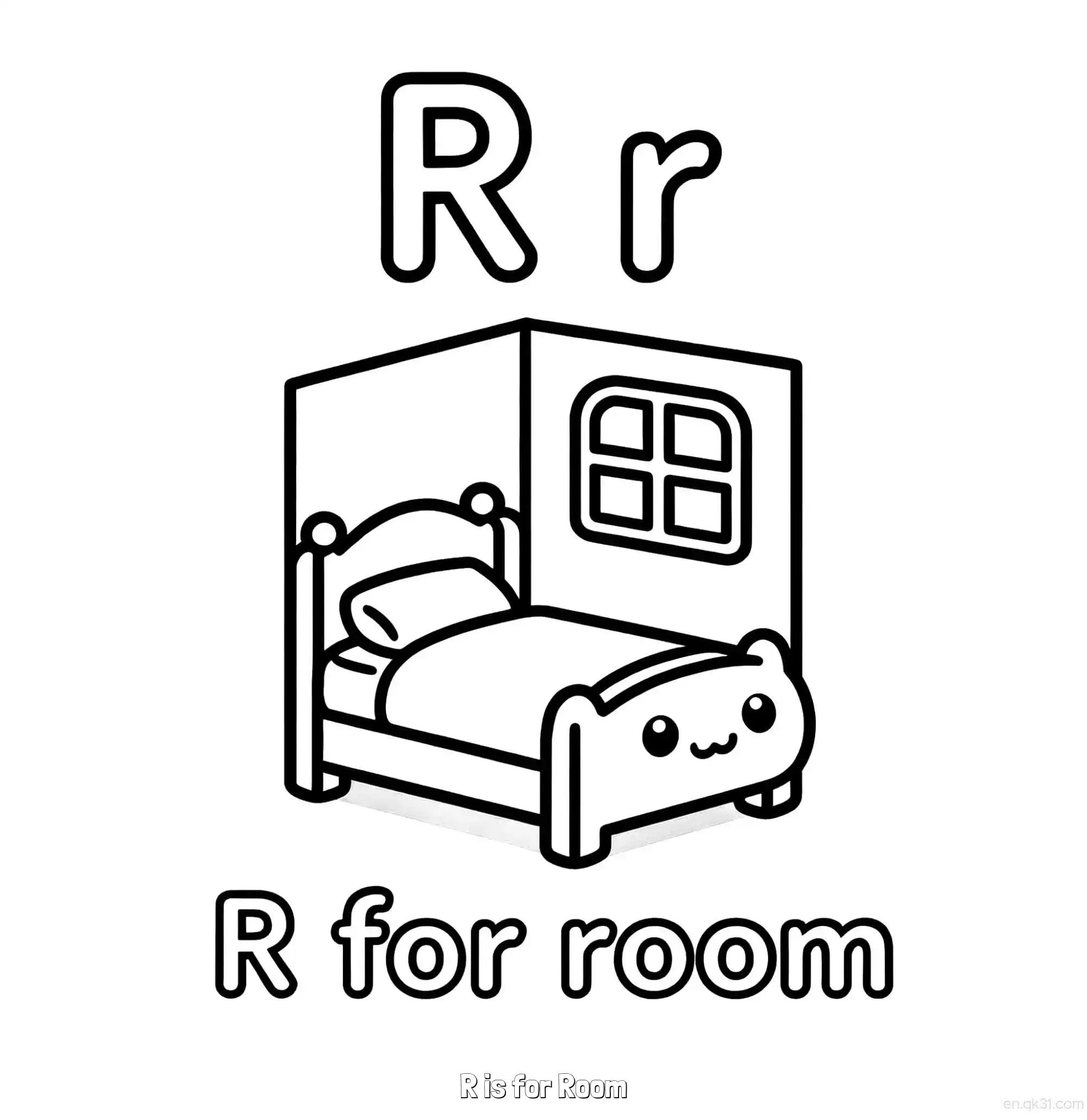 免费 R代表房间 简笔画 素描 涂鸦 - 免费可打印认识英文字母 下载PDF 简笔画涂色页