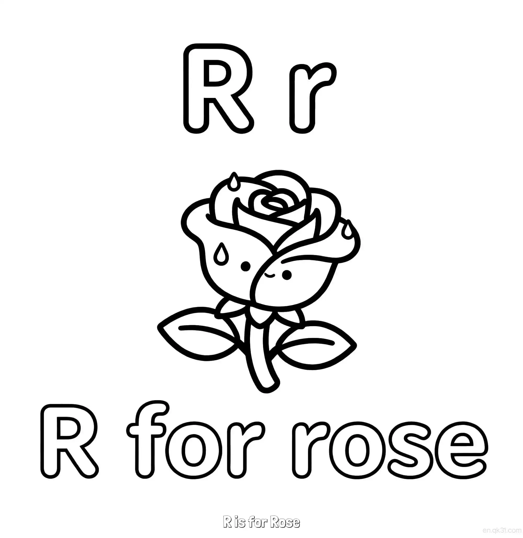 免费 R代表玫瑰 简笔画 素描 涂鸦 - 免费可打印认识英文字母 下载PDF 简笔画涂色页