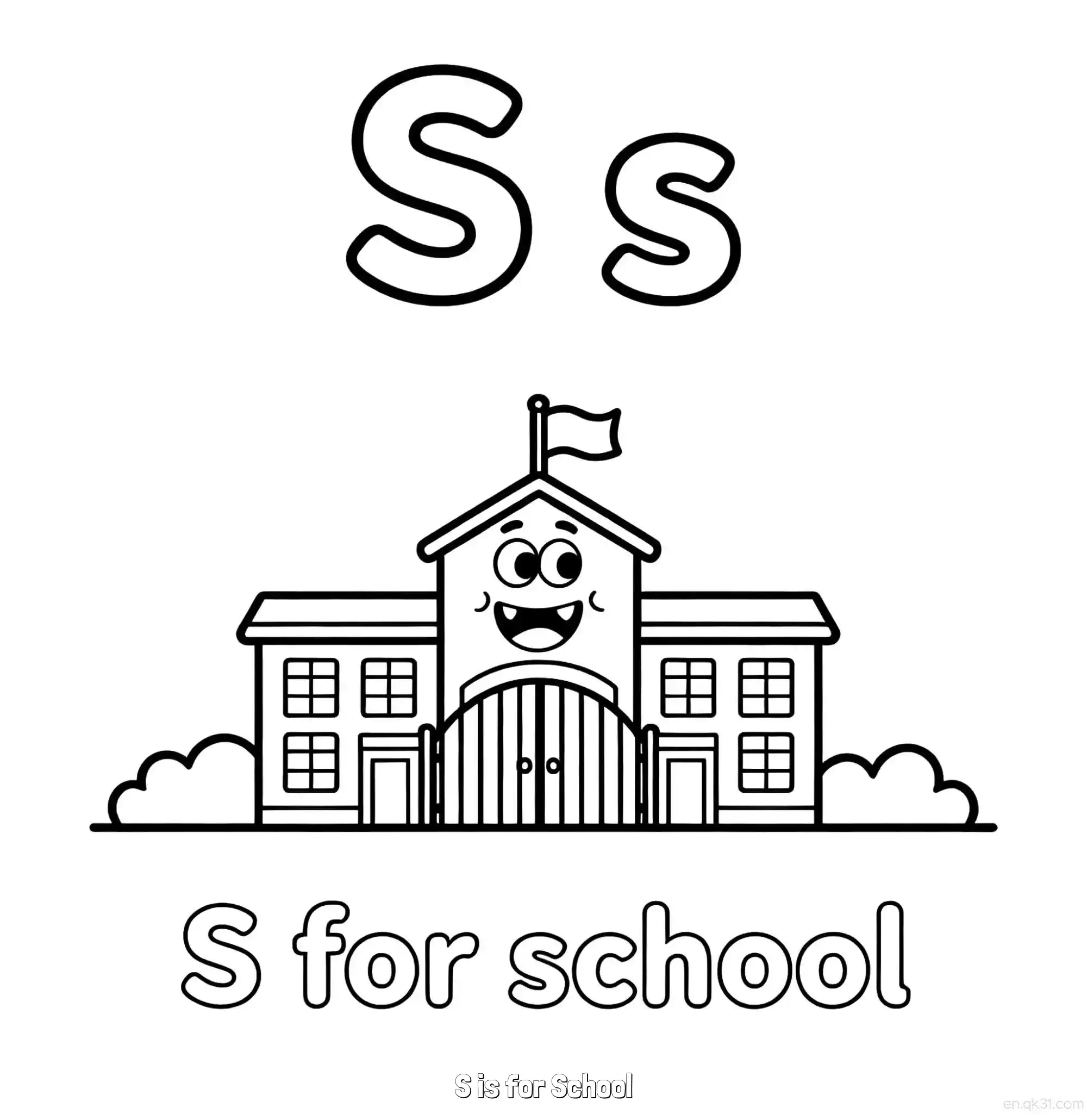 免费 S代表学校 简笔画 素描 涂鸦 - 免费可打印认识英文字母 下载PDF 简笔画涂色页
