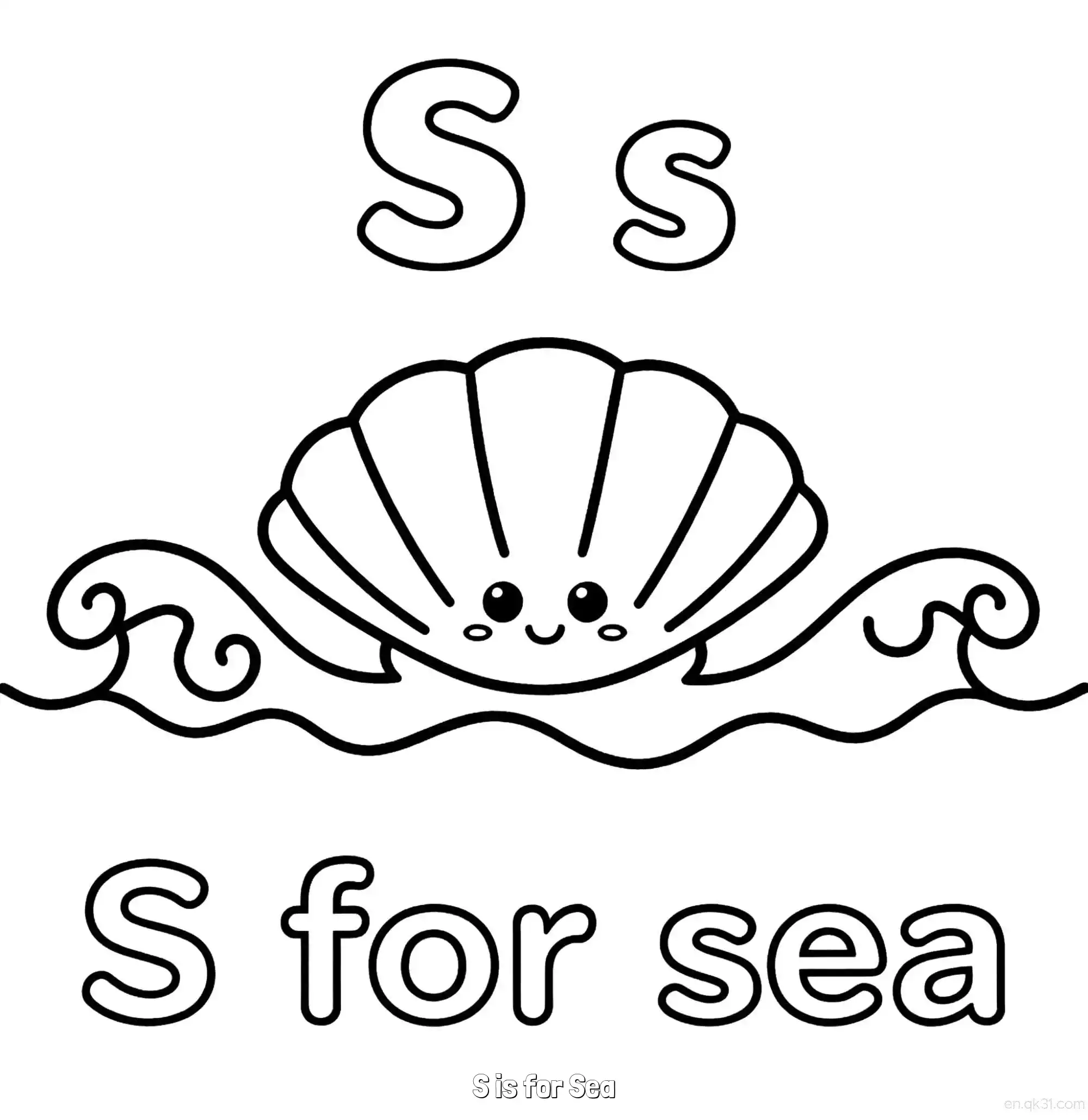 免费 S代表海 简笔画 素描 涂鸦 - 免费可打印认识英文字母 下载PDF 简笔画涂色页