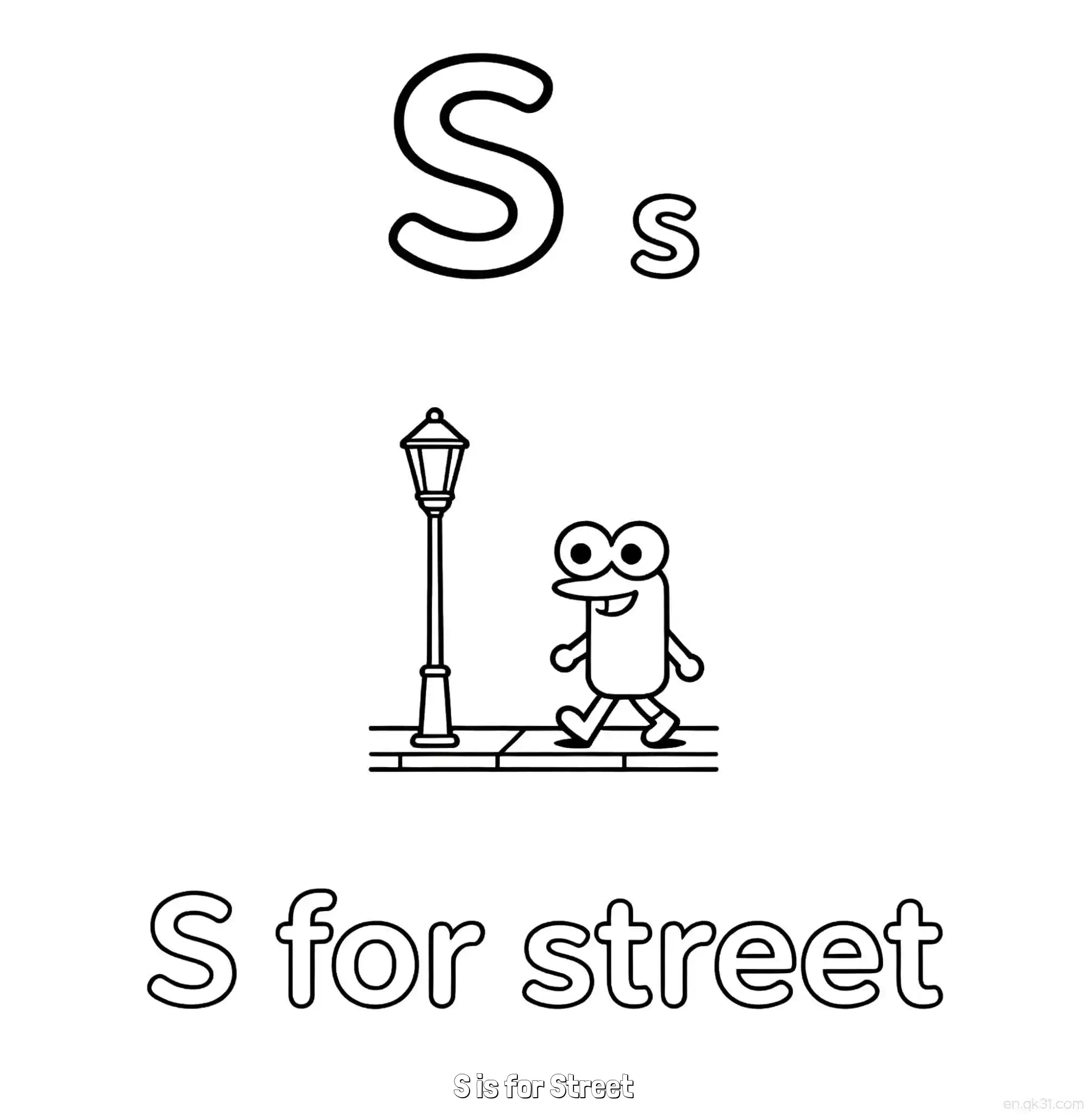 免费 S代表街道 简笔画 素描 涂鸦 - 免费可打印认识英文字母 下载PDF 简笔画涂色页