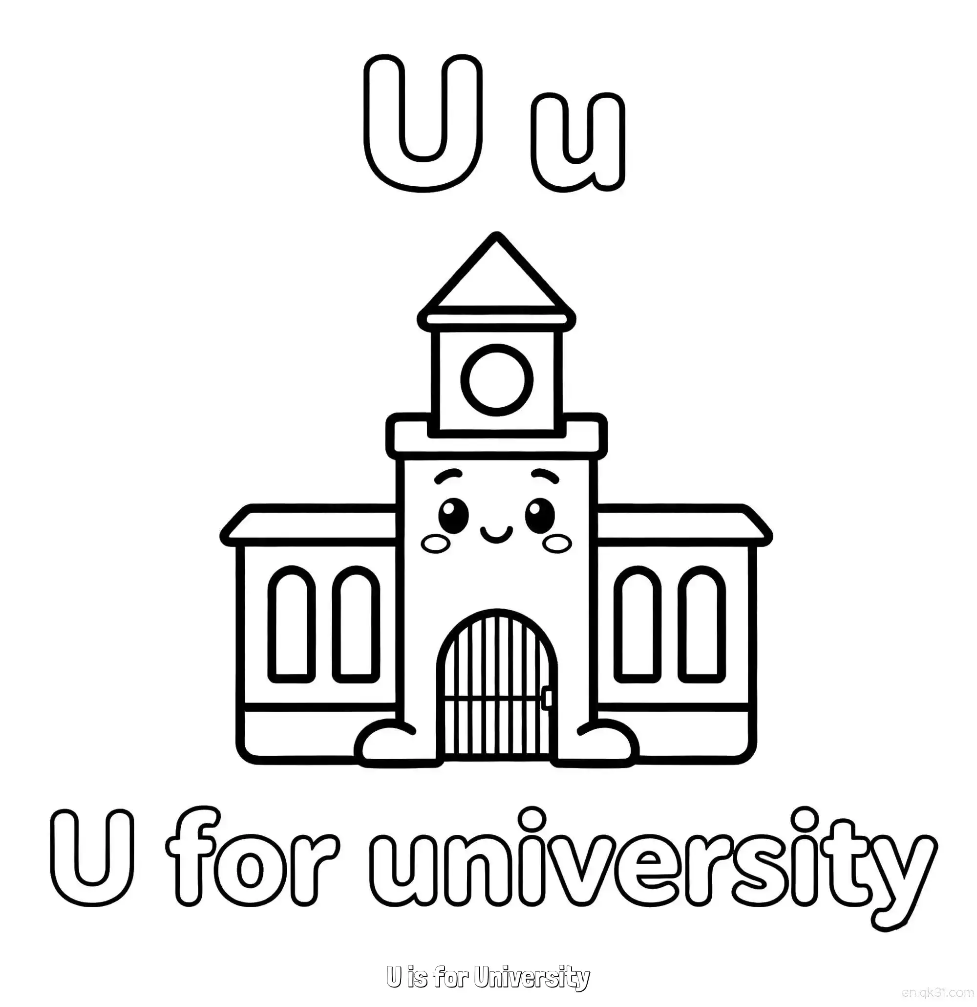 免费 U代表大学 简笔画 素描 涂鸦 - 免费可打印认识英文字母 下载PDF 简笔画涂色页