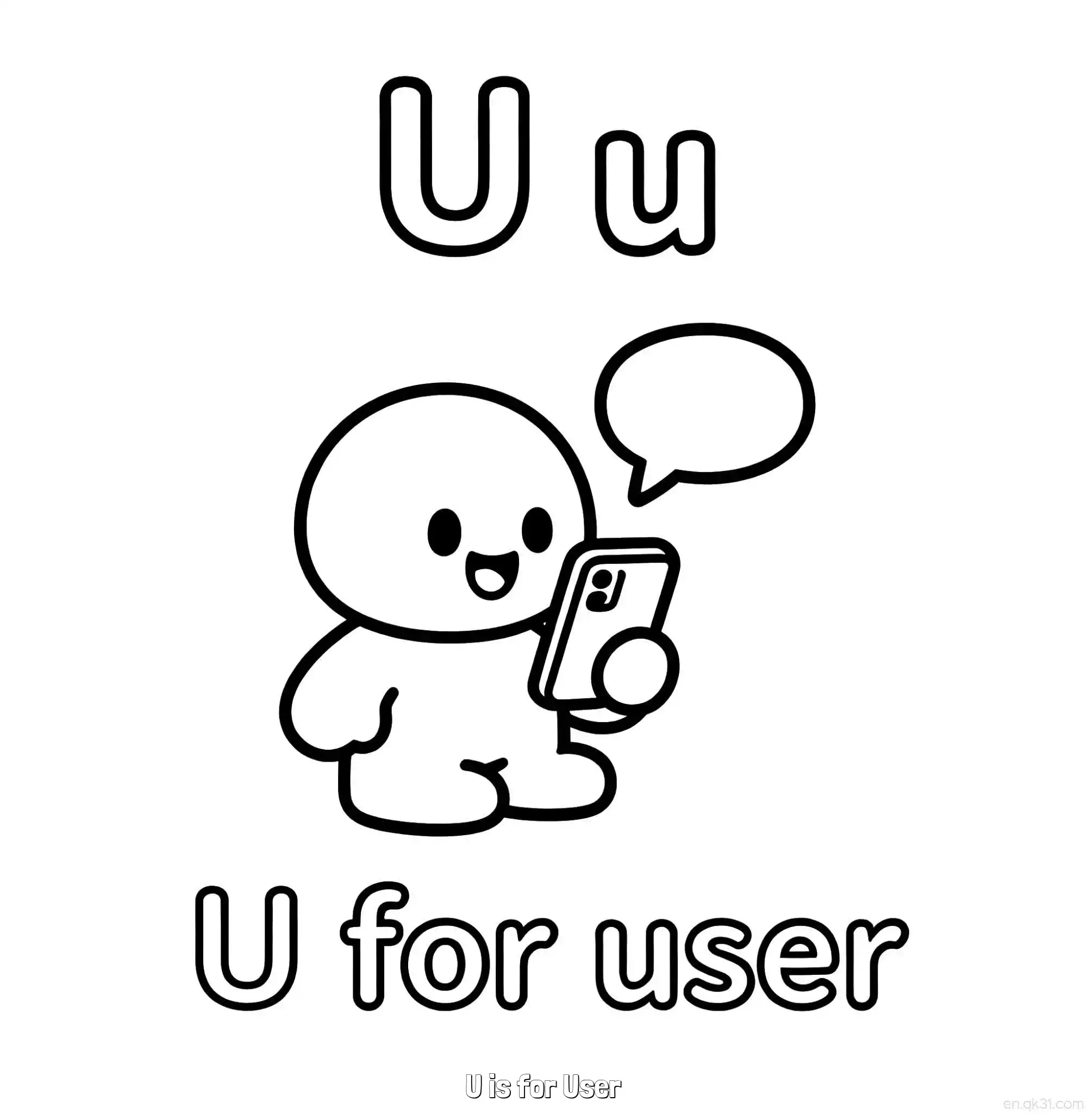 免费 U代表用户 简笔画 素描 涂鸦 - 免费可打印认识英文字母 下载PDF 简笔画涂色页