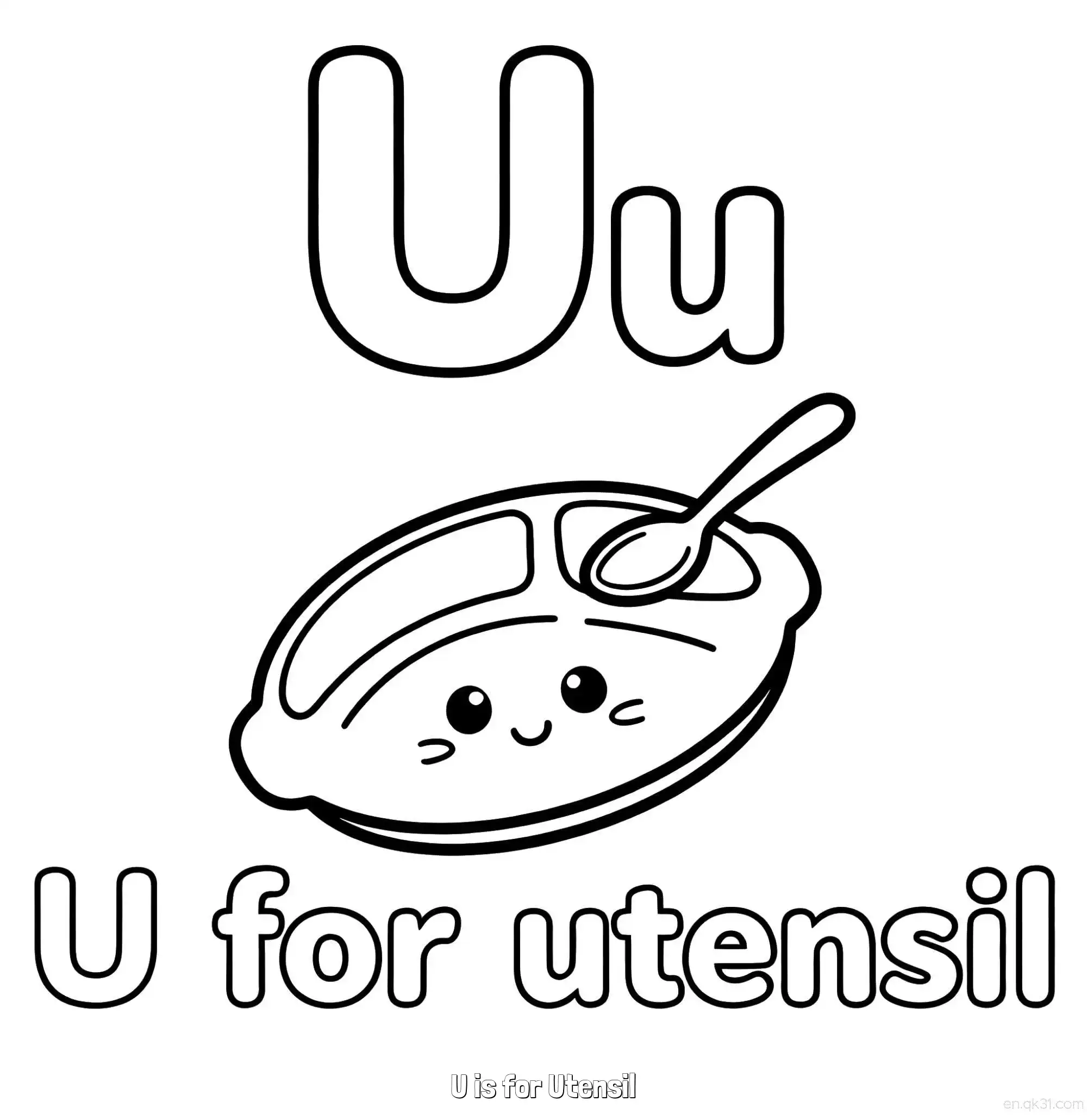 免费 U代表餐具 简笔画 素描 涂鸦 - 免费可打印认识英文字母 下载PDF 简笔画涂色页