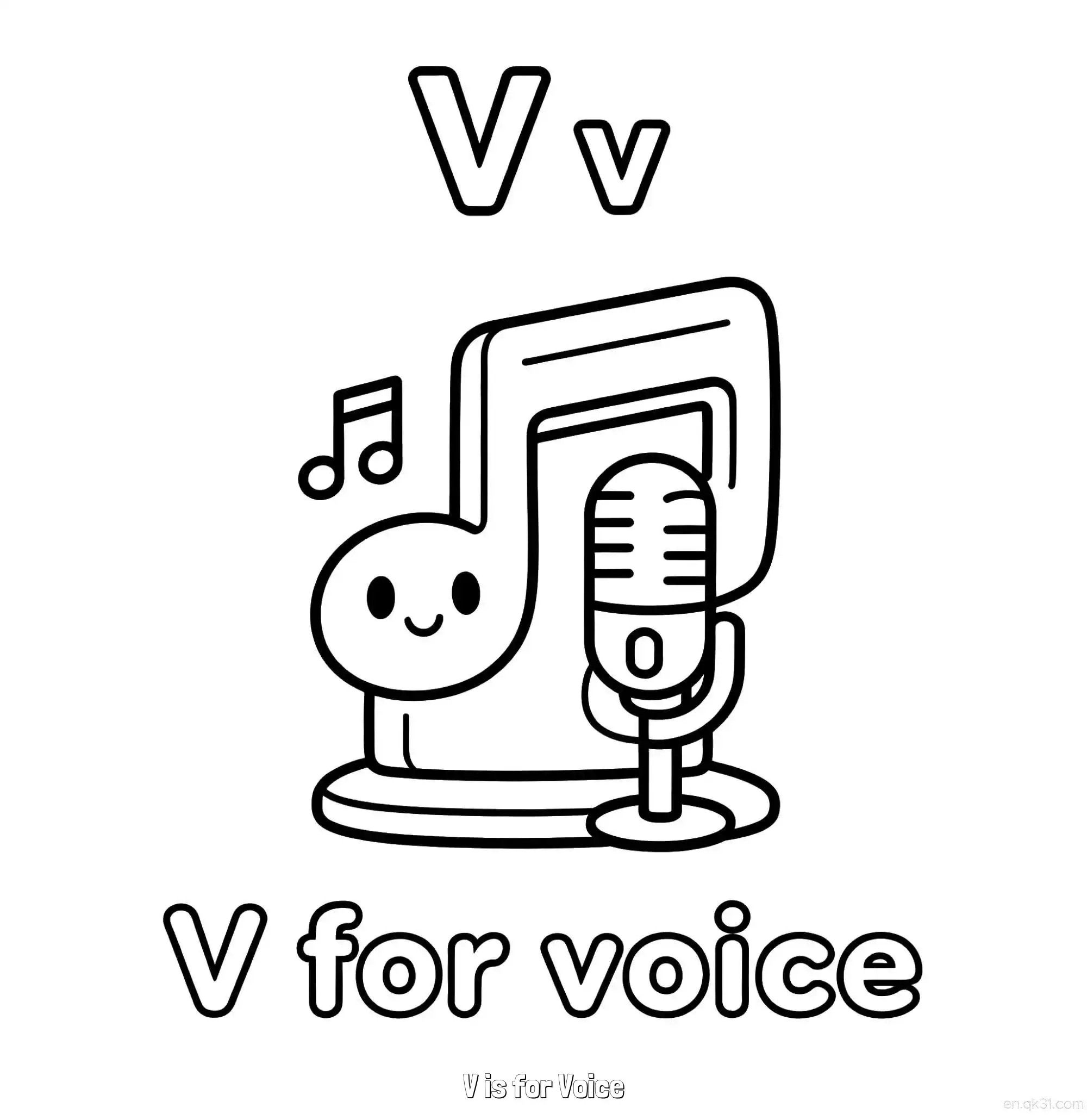 免费 V代表声音 简笔画 素描 涂鸦 - 免费可打印认识英文字母 下载PDF 简笔画涂色页