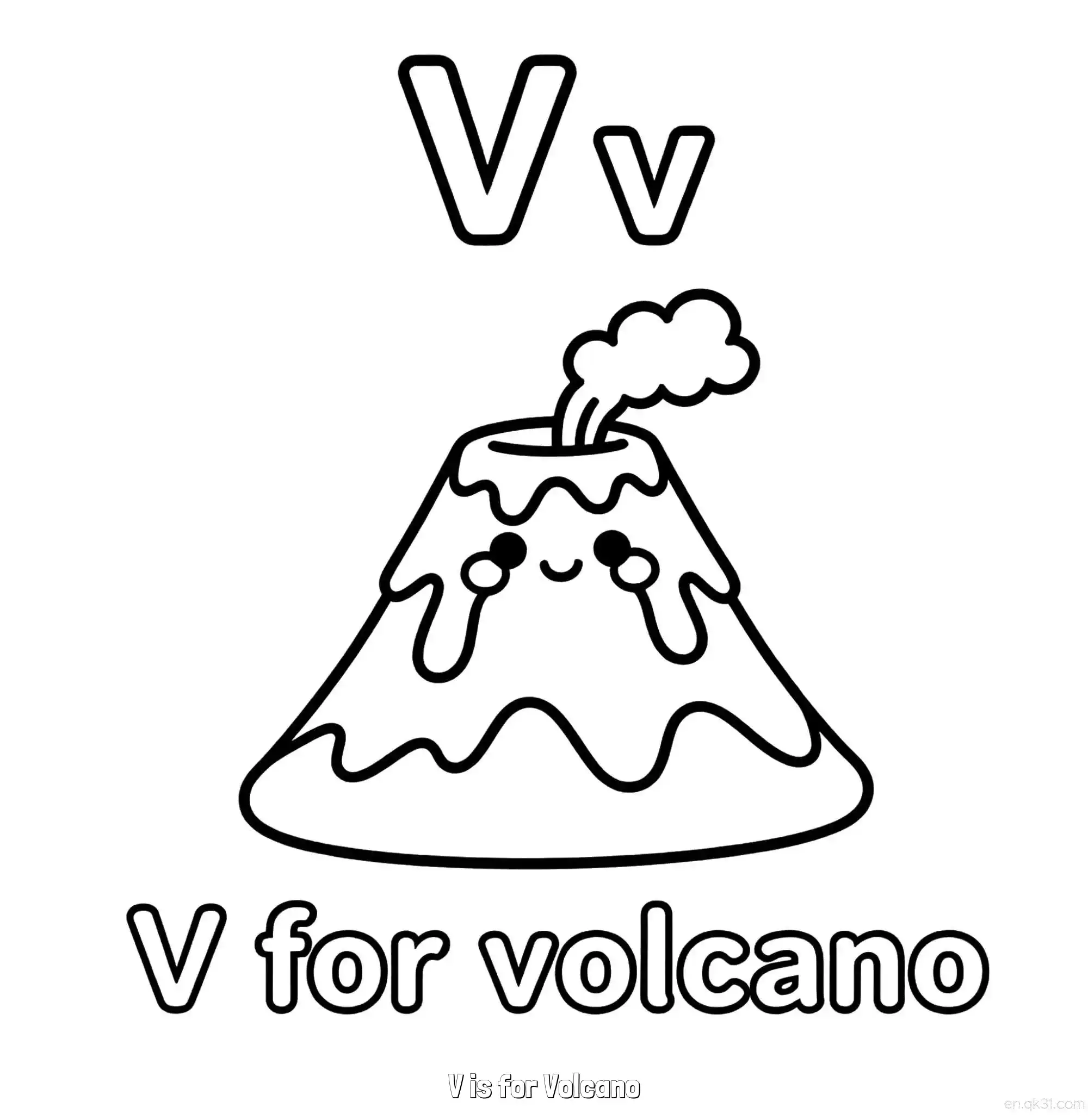 免费 V代表火山 简笔画 素描 涂鸦 - 免费可打印认识英文字母 下载PDF 简笔画涂色页