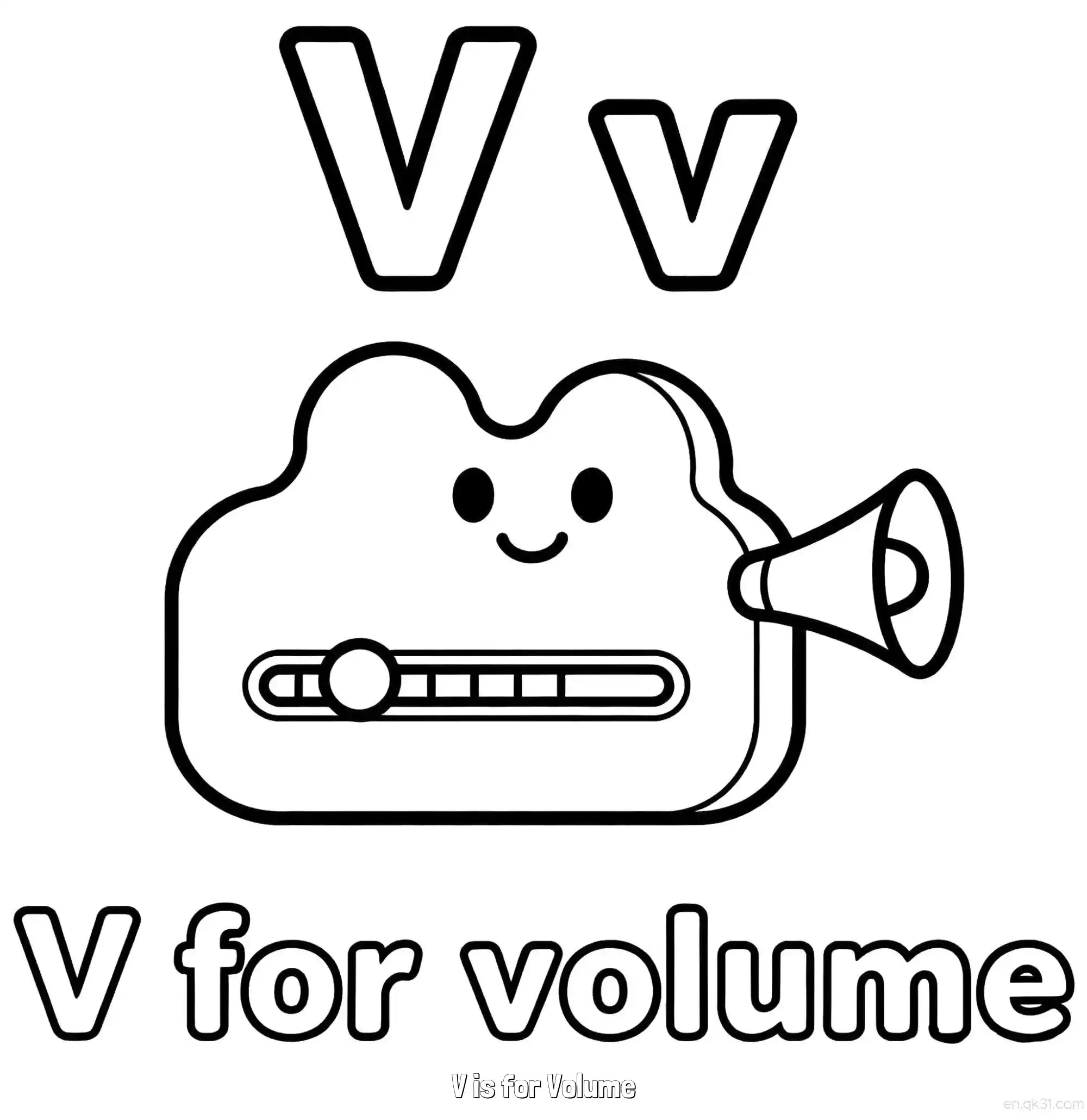 免费 V代表音量 简笔画 素描 涂鸦 - 免费可打印认识英文字母 下载PDF 简笔画涂色页