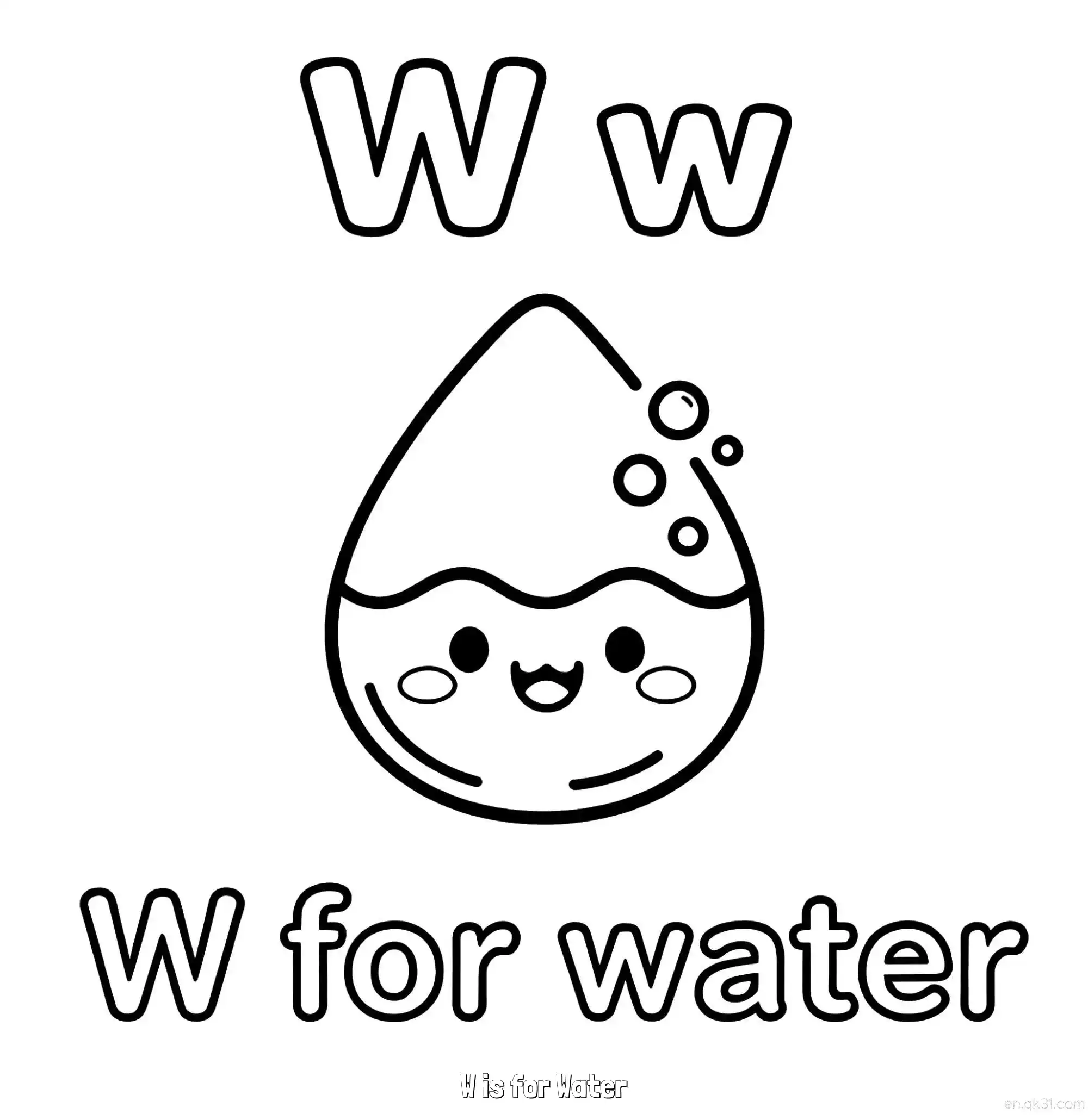 免费 W代表水 简笔画 素描 涂鸦 - 免费可打印认识英文字母 下载PDF 简笔画涂色页