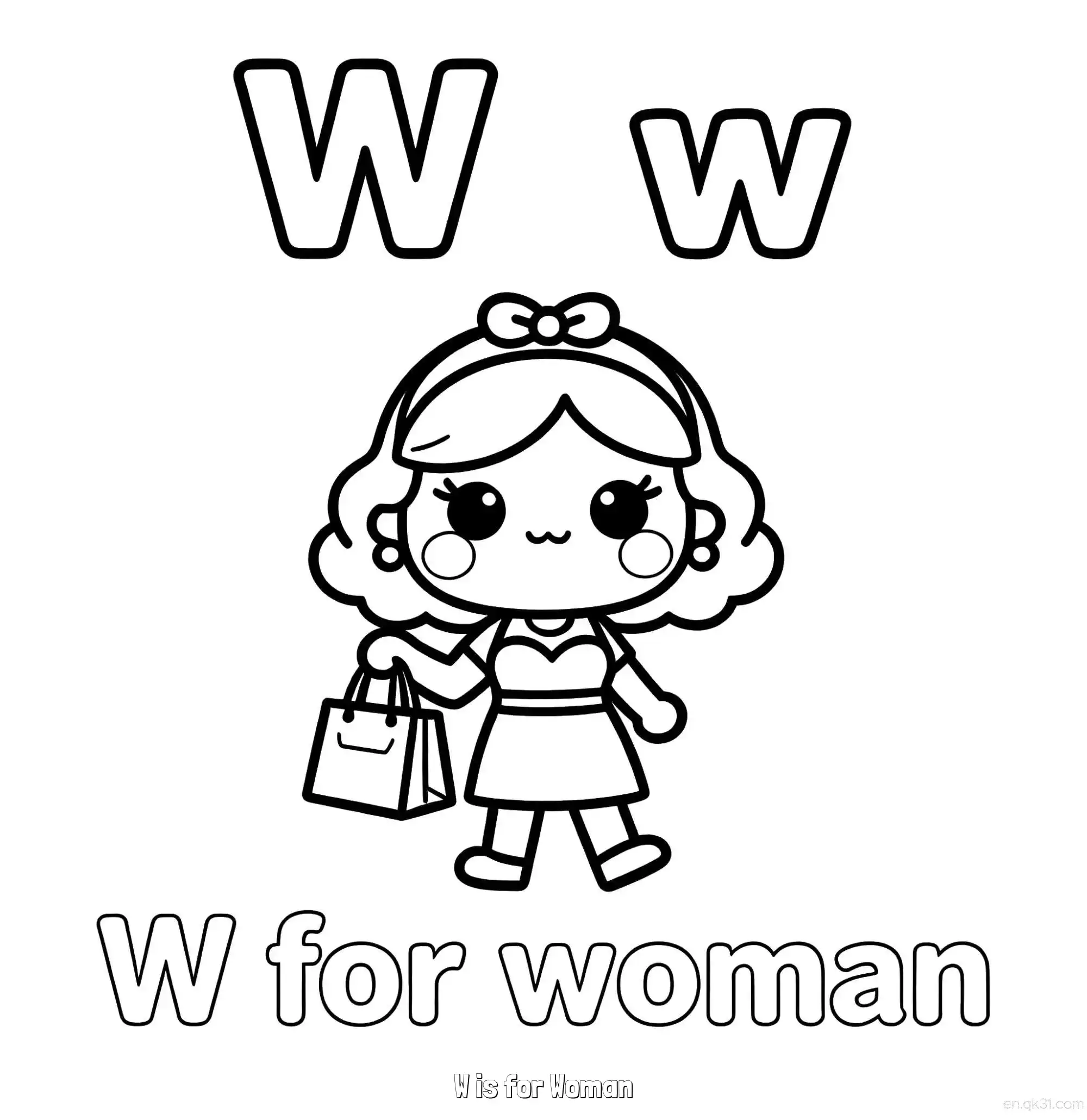 免费 W代表女人 简笔画 素描 涂鸦 - 免费可打印认识英文字母 下载PDF 简笔画涂色页