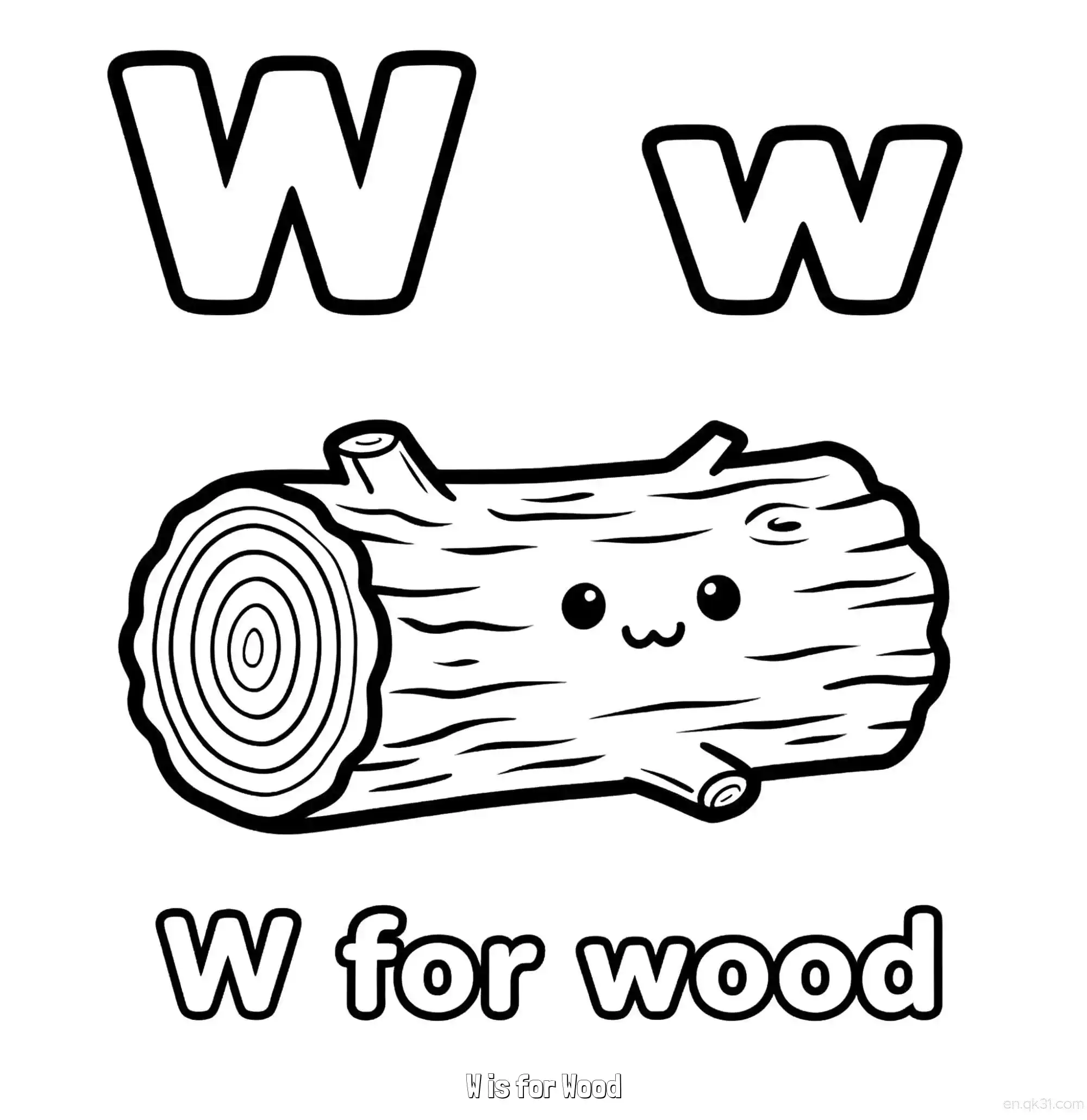 免费 W代表木头 简笔画 素描 涂鸦 - 免费可打印认识英文字母 下载PDF 简笔画涂色页