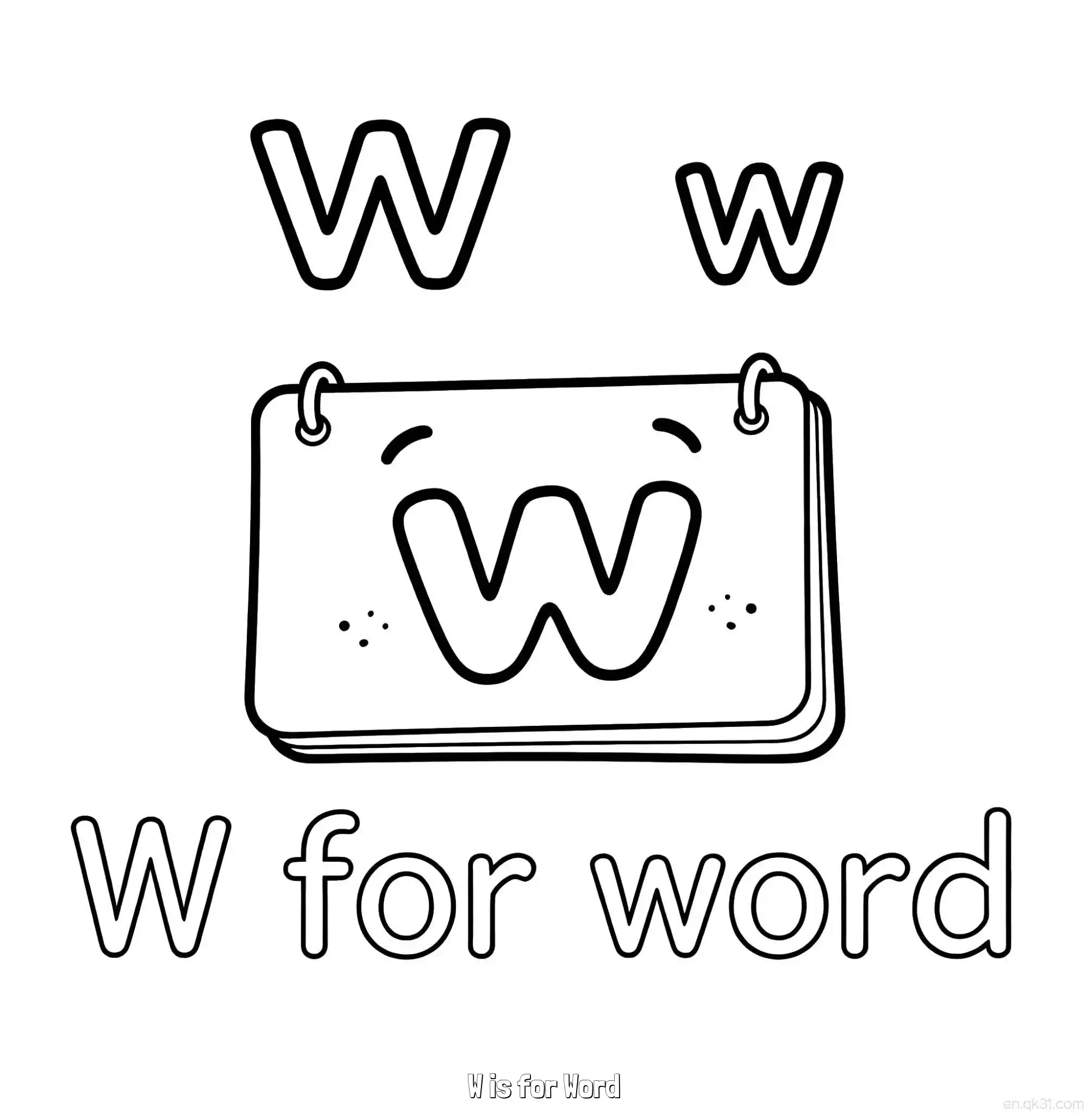 免费 W代表单词 简笔画 素描 涂鸦 - 免费可打印认识英文字母 下载PDF 简笔画涂色页