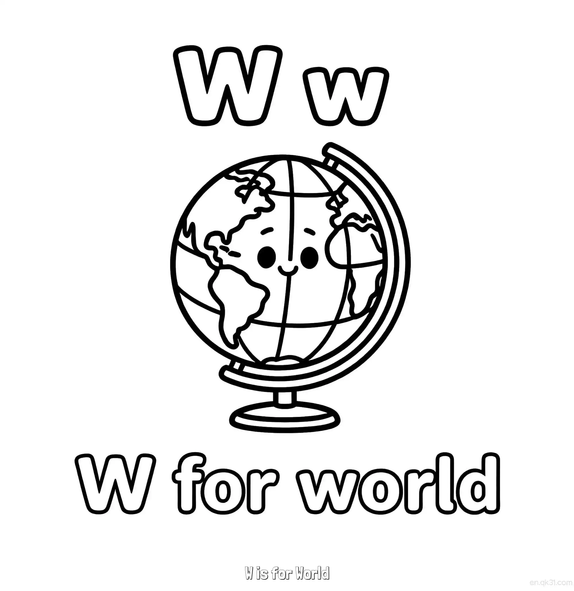 免费 W代表世界 简笔画 素描 涂鸦 - 免费可打印认识英文字母 下载PDF 简笔画涂色页