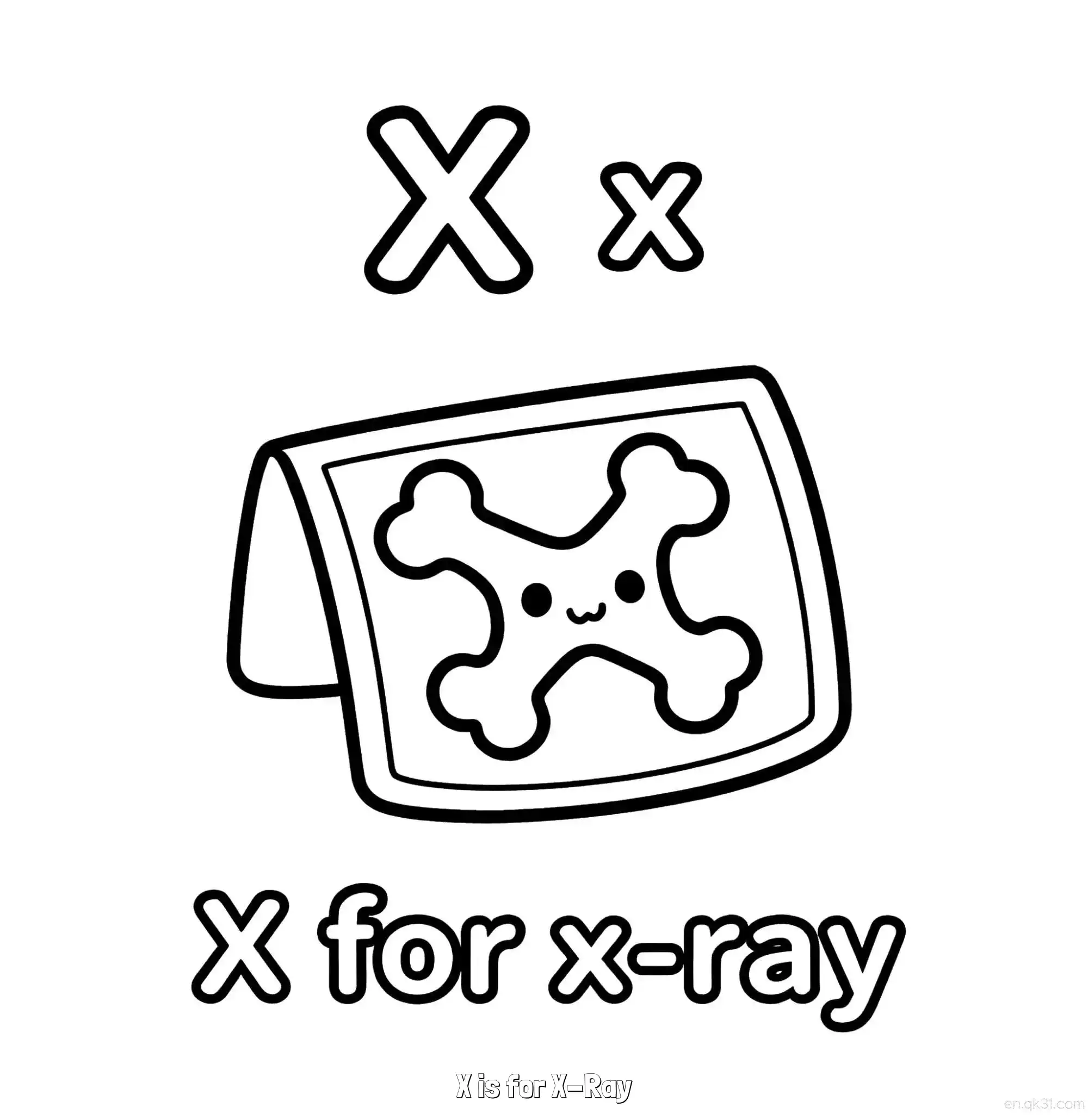 免费 X代表X光 简笔画 素描 涂鸦 - 免费可打印认识英文字母 下载PDF 简笔画涂色页