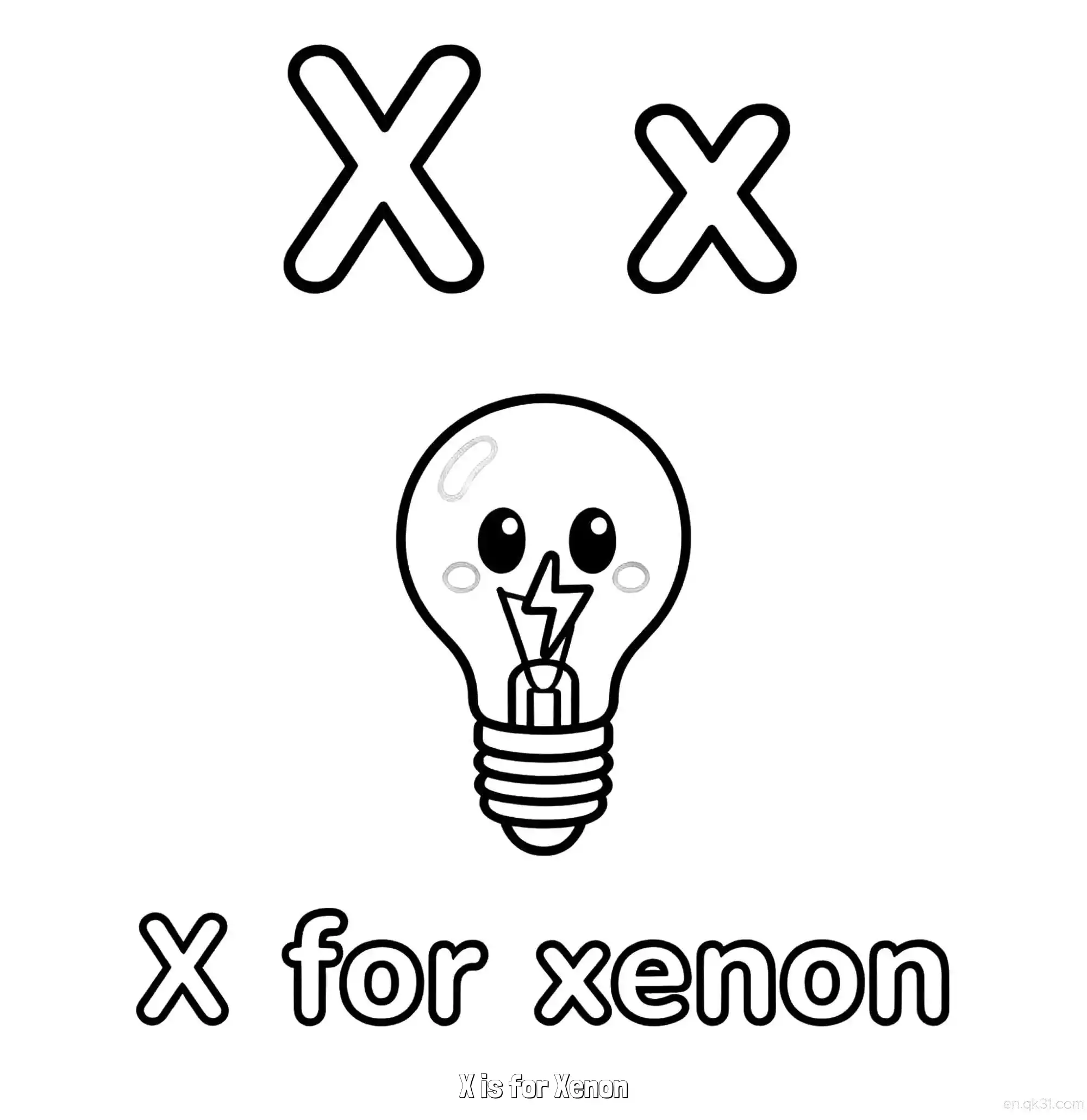 免费 X代表氙气 简笔画 素描 涂鸦 - 免费可打印认识英文字母 下载PDF 简笔画涂色页