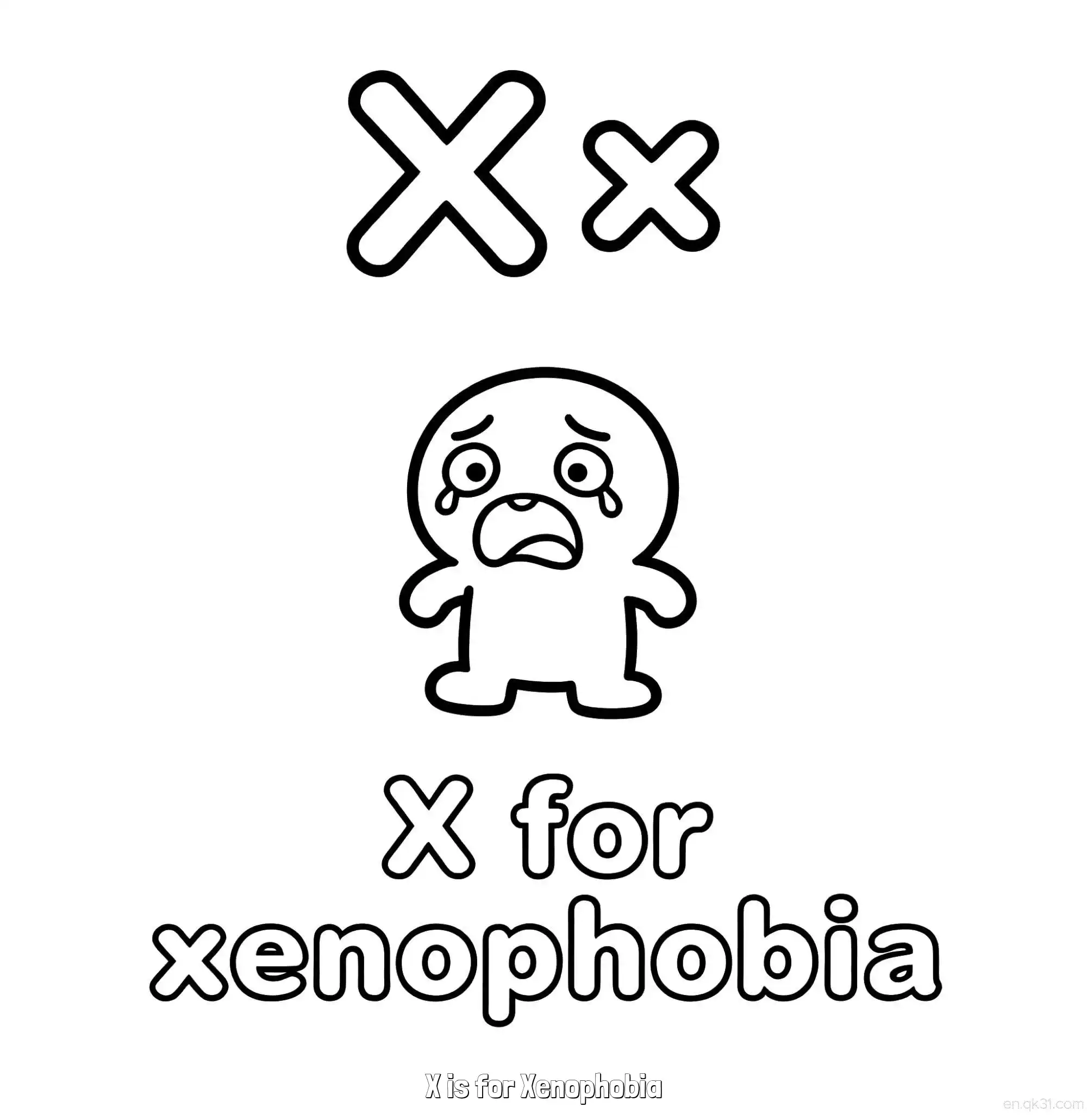 免费 X代表仇外心理 简笔画 素描 涂鸦 - 免费可打印认识英文字母 下载PDF 简笔画涂色页