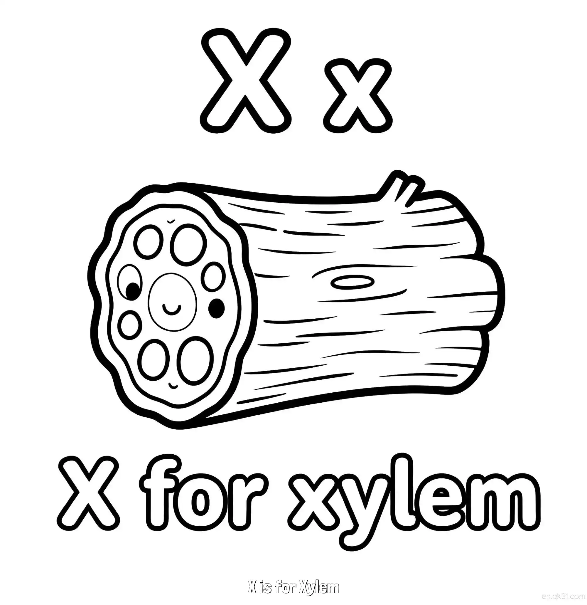 免费 X代表木质部 简笔画 素描 涂鸦 - 免费可打印认识英文字母 下载PDF 简笔画涂色页