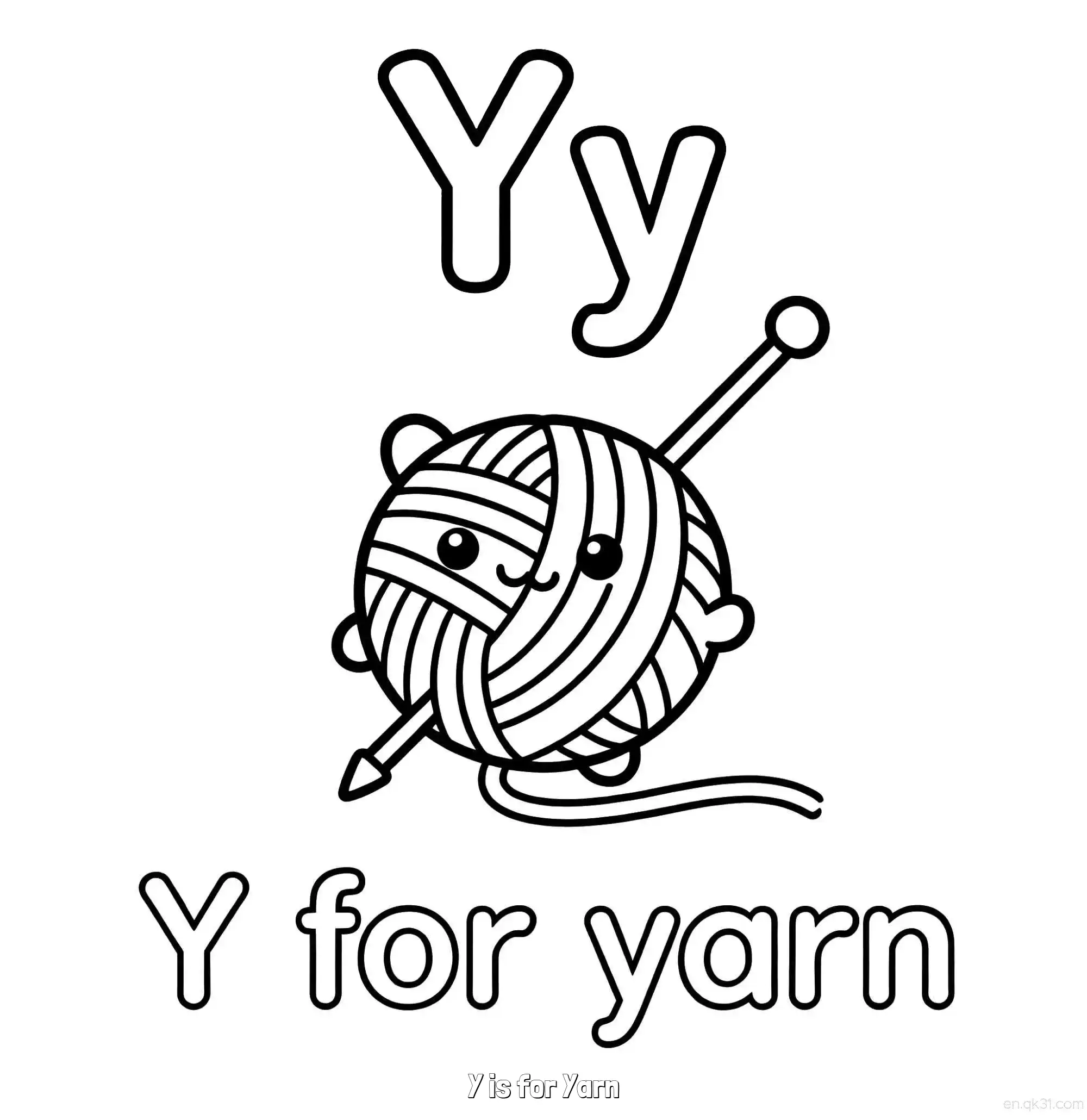 免费 Y代表纱线 简笔画 素描 涂鸦 - 免费可打印认识英文字母 下载PDF 简笔画涂色页