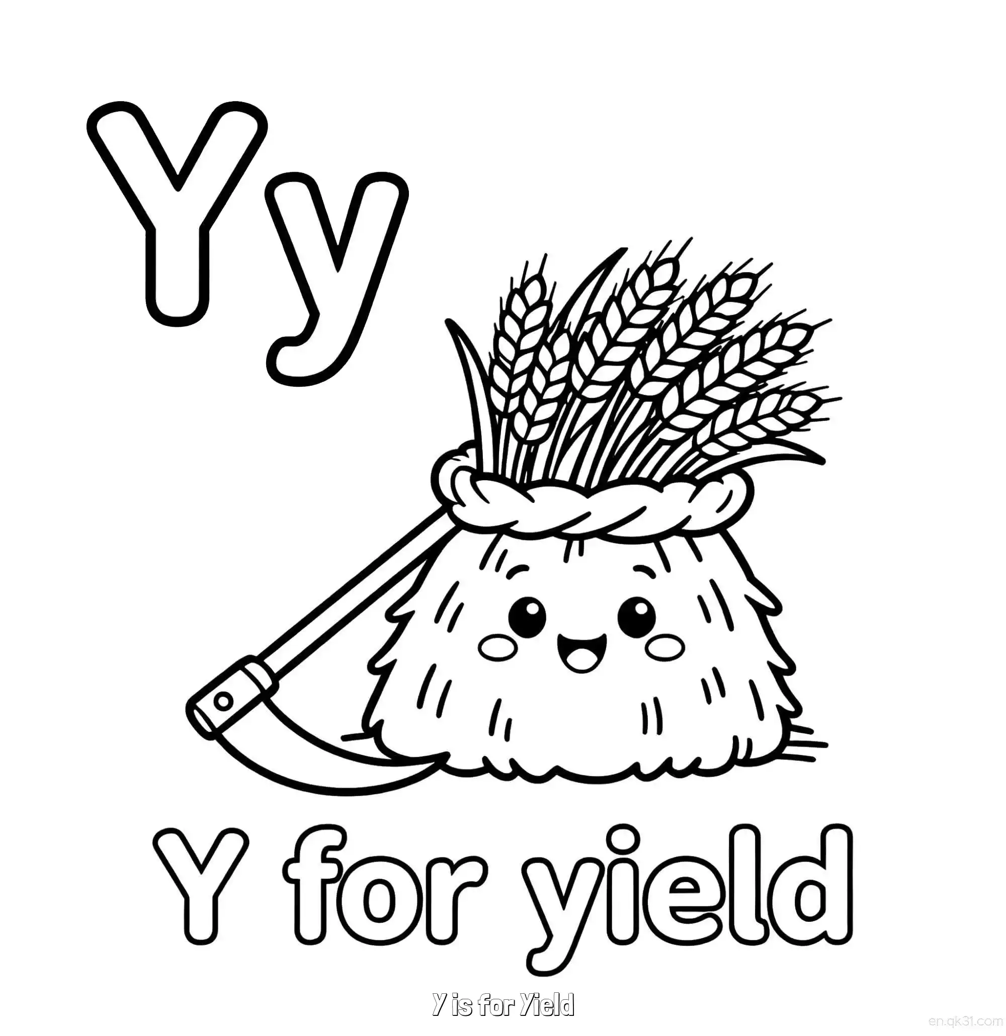 免费 Y代表产量 简笔画 素描 涂鸦 - 免费可打印认识英文字母 下载PDF 简笔画涂色页