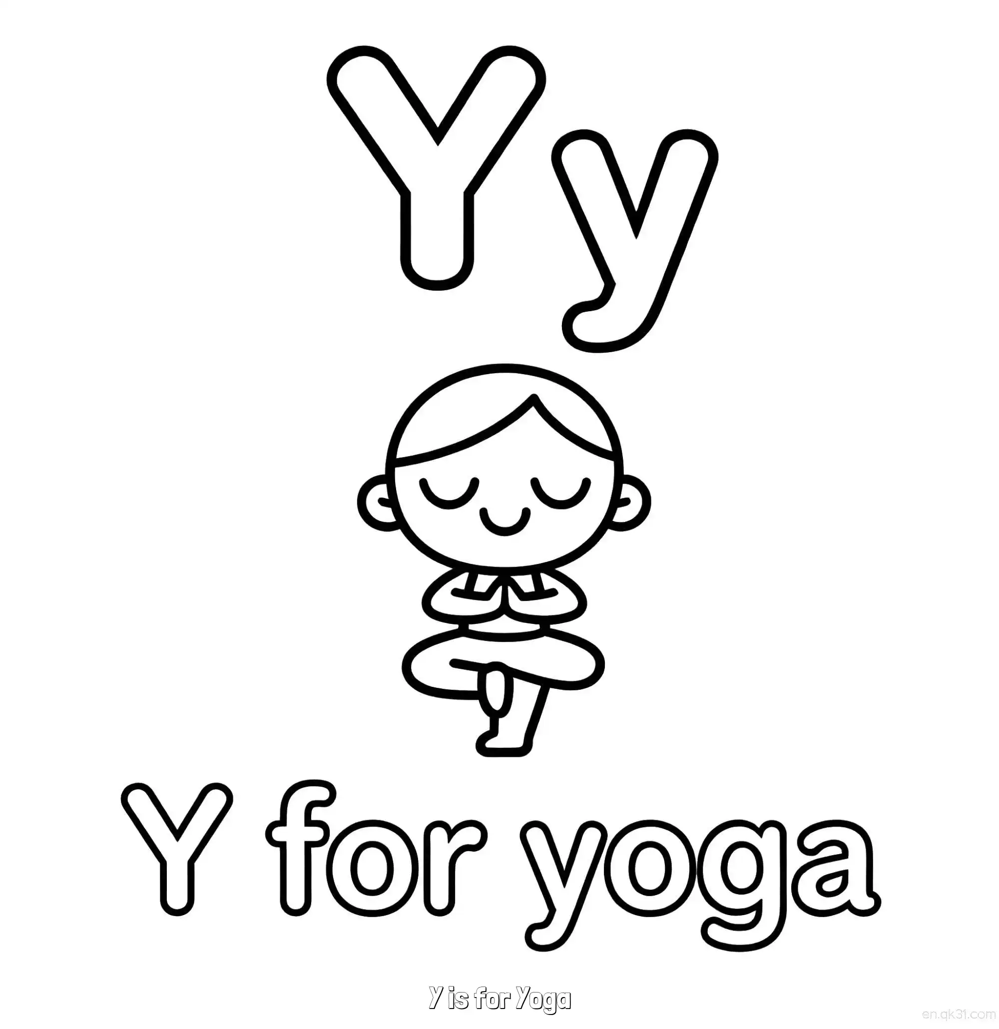 免费 Y代表瑜伽 简笔画 素描 涂鸦 - 免费可打印认识英文字母 下载PDF 简笔画涂色页