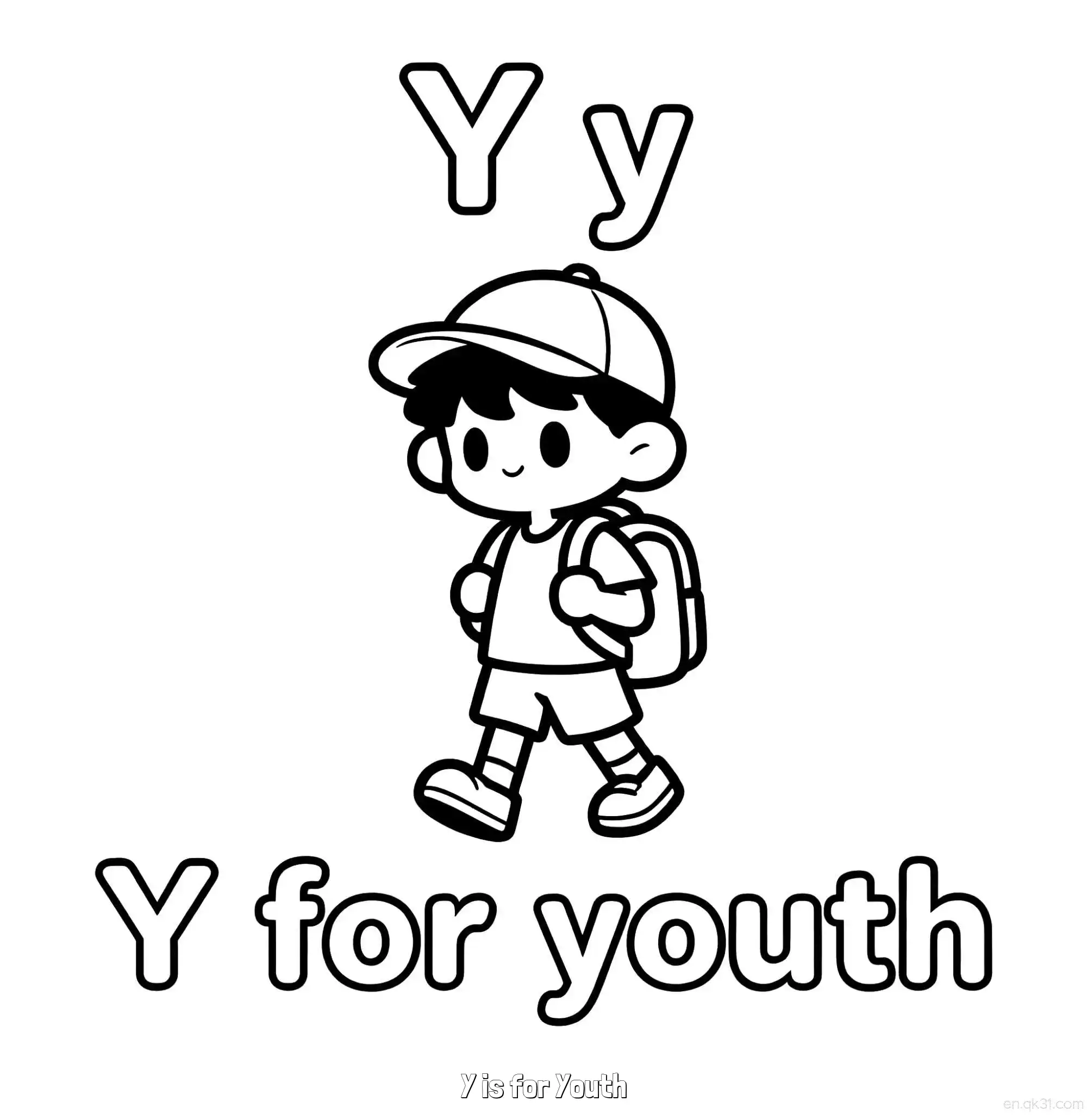 免费 Y代表青春 简笔画 素描 涂鸦 - 免费可打印认识英文字母 下载PDF 简笔画涂色页