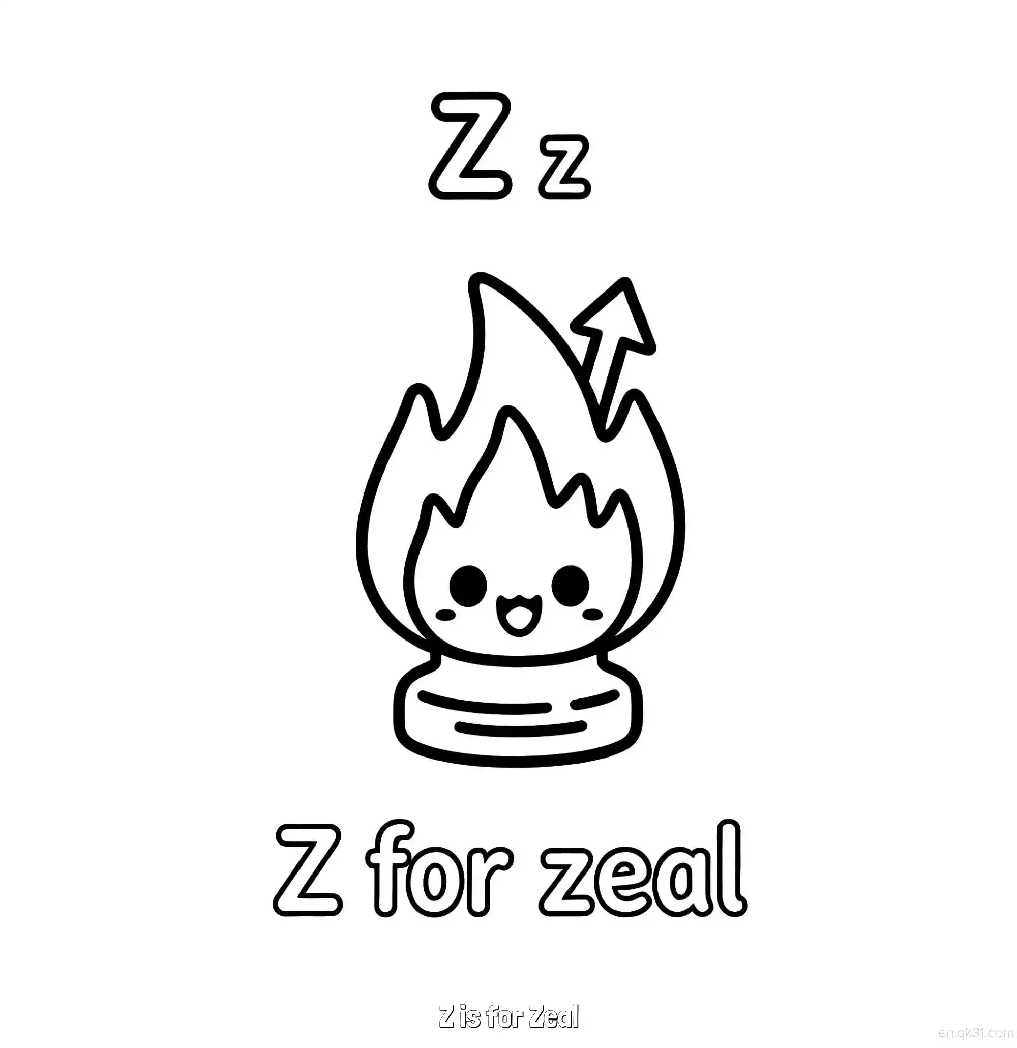免费 Z代表热情 简笔画 素描 涂鸦 - 免费可打印认识英文字母 下载PDF 简笔画涂色页