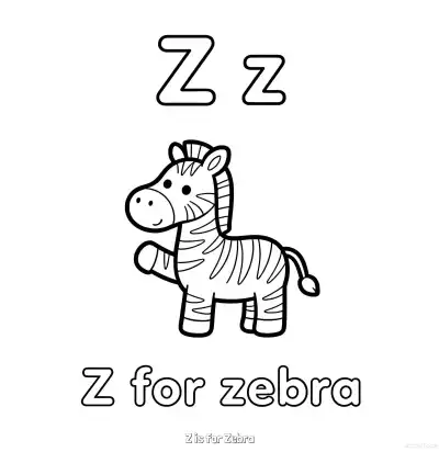 Z代表斑马 简笔画 素描 涂鸦 - 免费可打印认识英文字母 下载PDF – 免费可打印简笔画涂色画