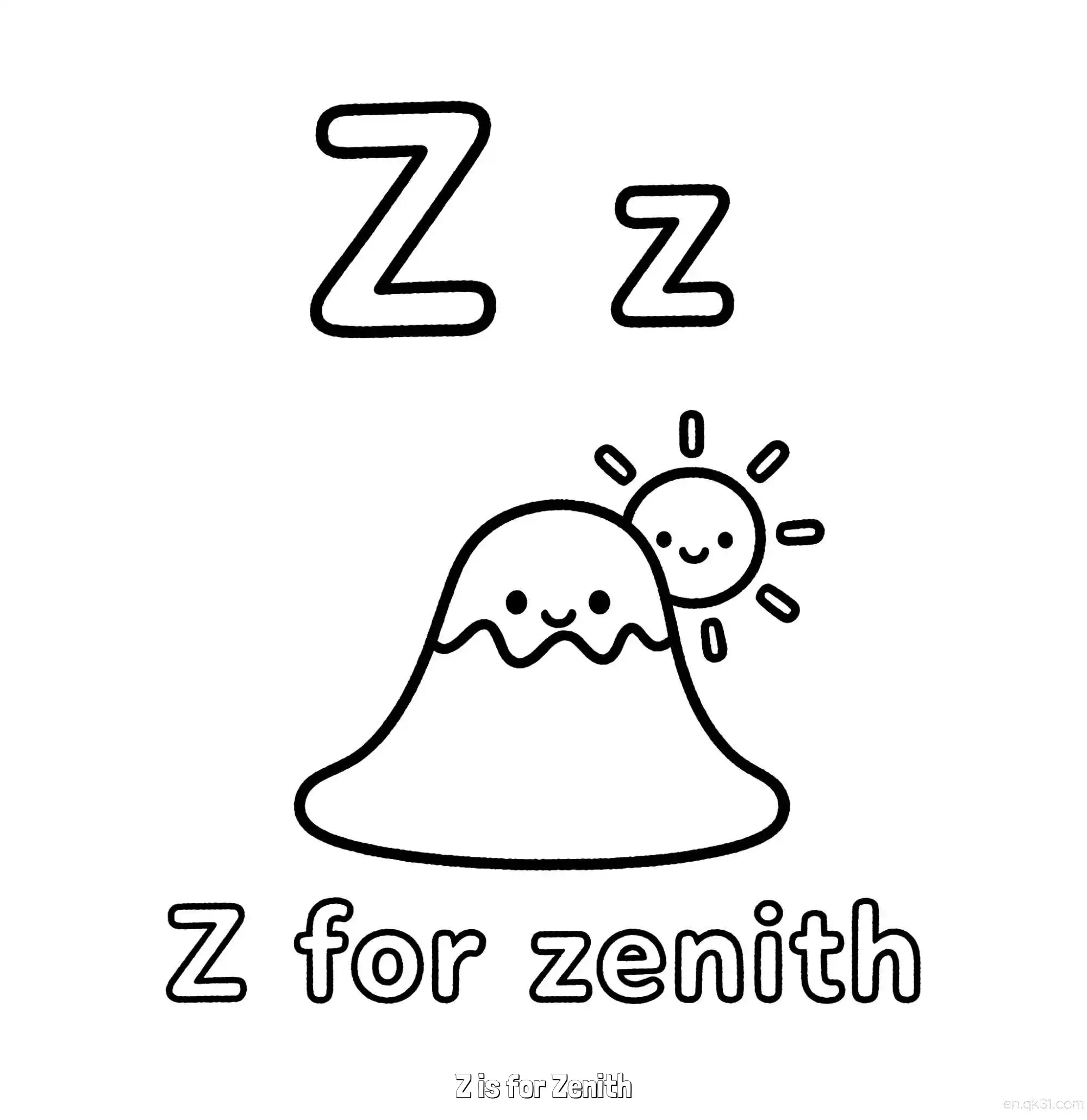 免费 Z代表顶点 简笔画 素描 涂鸦 - 免费可打印认识英文字母 下载PDF 简笔画涂色页