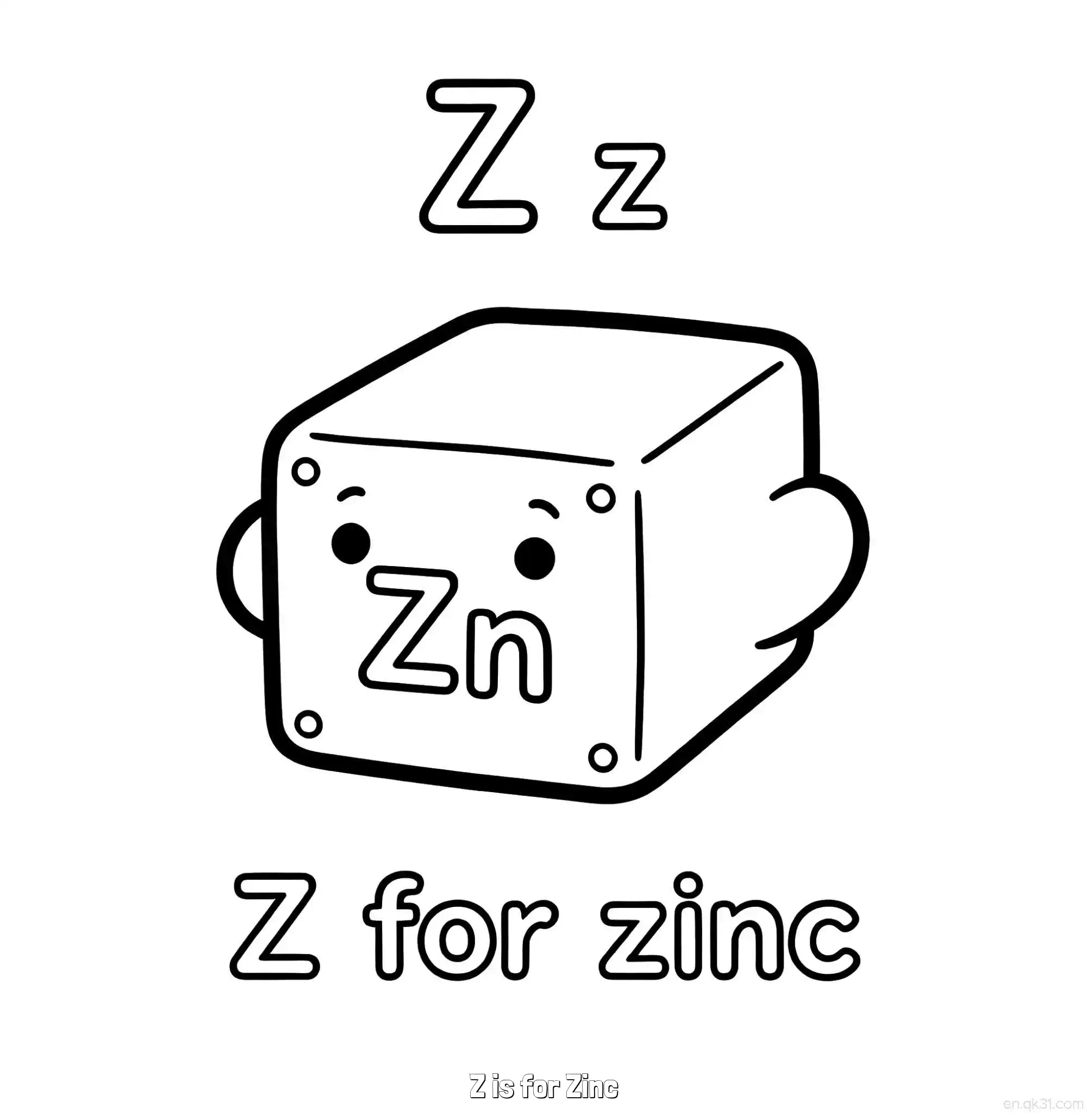 免费 Z代表锌 简笔画 素描 涂鸦 - 免费可打印认识英文字母 下载PDF 简笔画涂色页