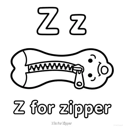 Z代表拉链 简笔画 素描 涂鸦 - 免费可打印认识英文字母 下载PDF – 免费可打印简笔画涂色画