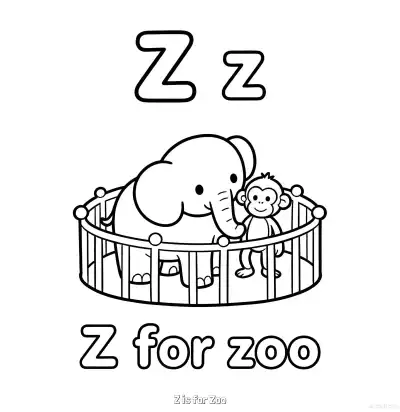 Z代表动物园 简笔画 素描 涂鸦 - 免费可打印认识英文字母 下载PDF – 免费可打印简笔画涂色画