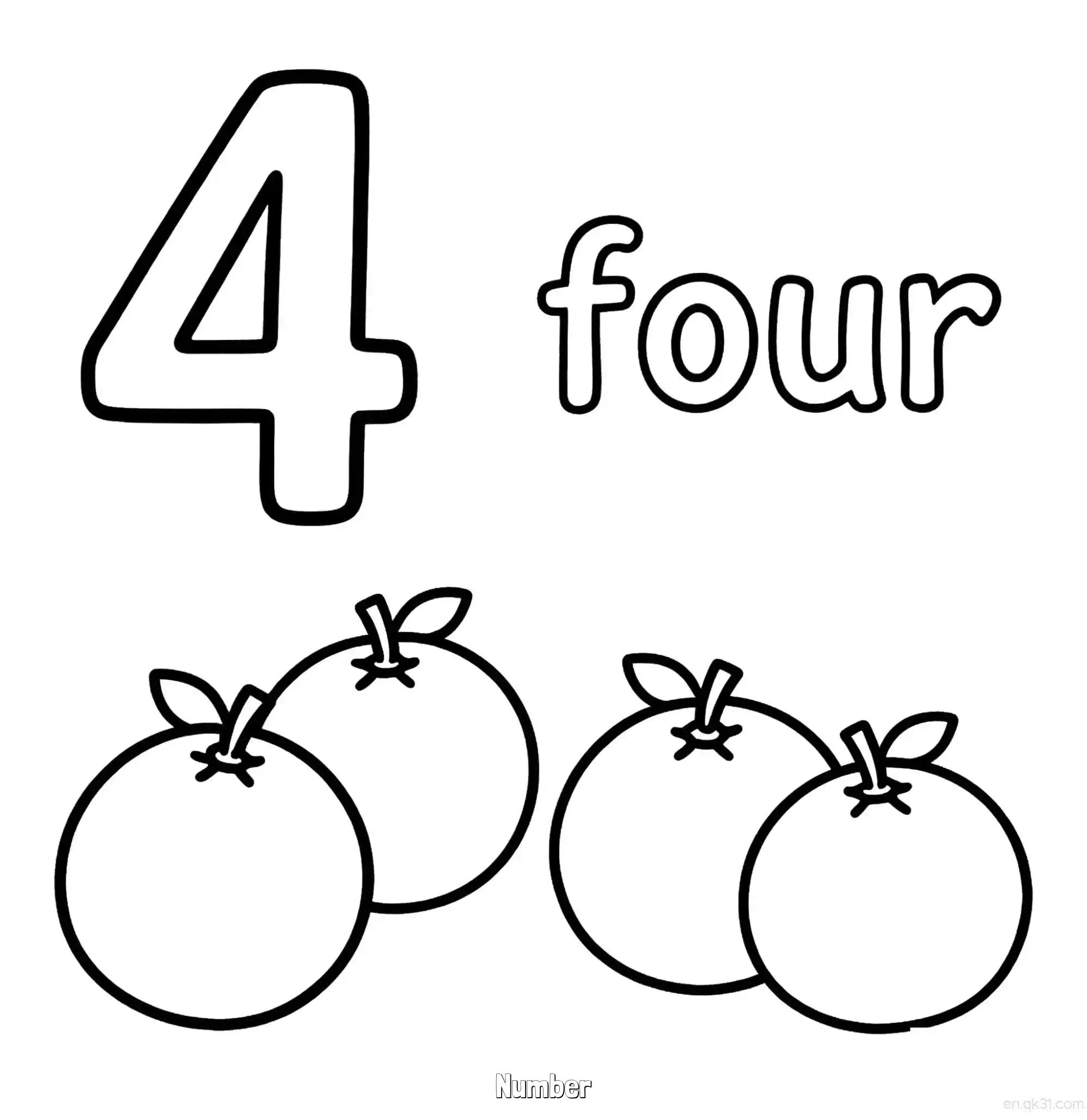免费 数字4 简笔画 素描 涂鸦 - 免费可打印数字涂色画 下载PDF 简笔画涂色页