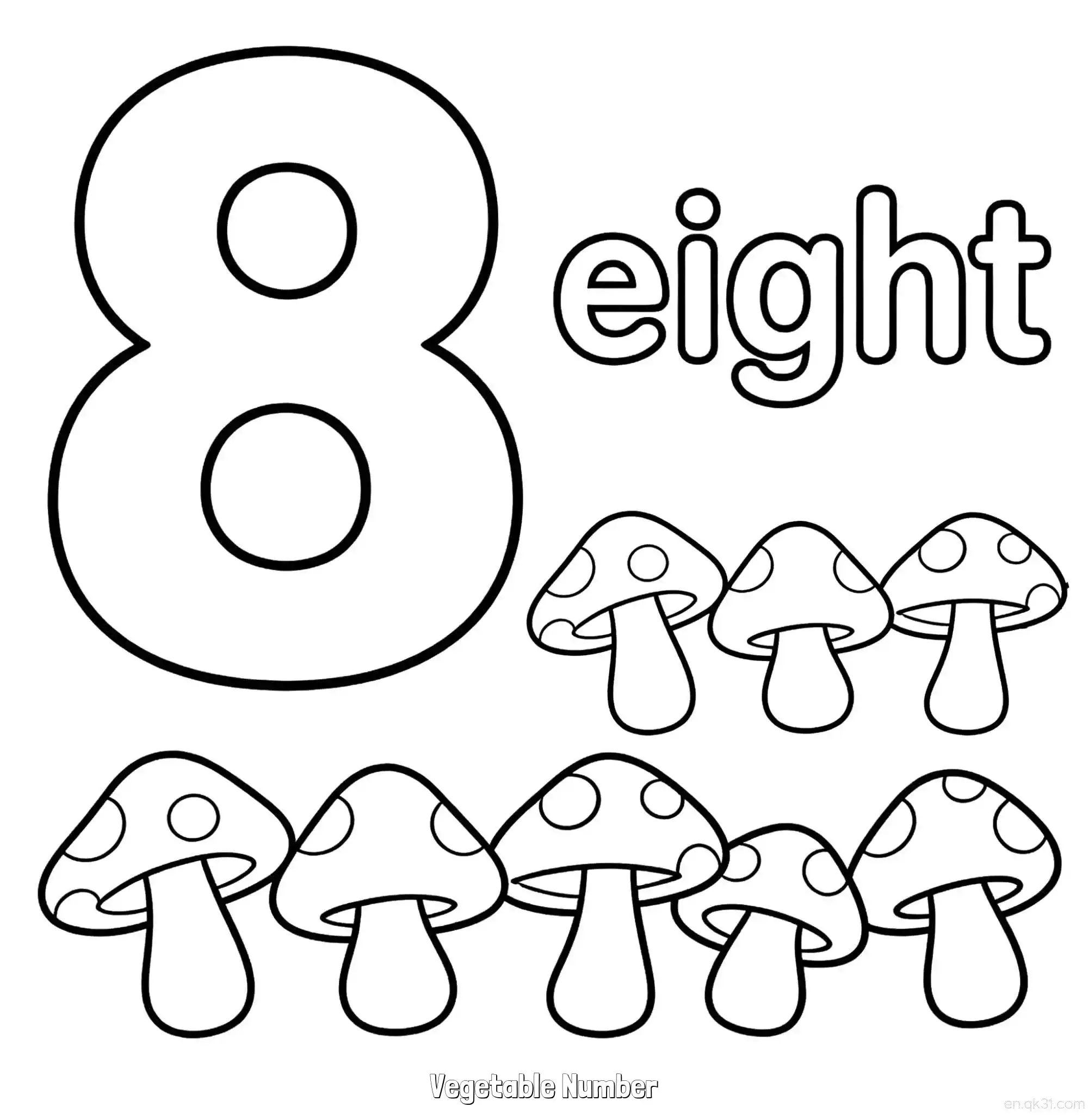 免费 蔬菜数字8 简笔画 素描 涂鸦 - 免费可打印数字涂色画 下载PDF 简笔画涂色页
