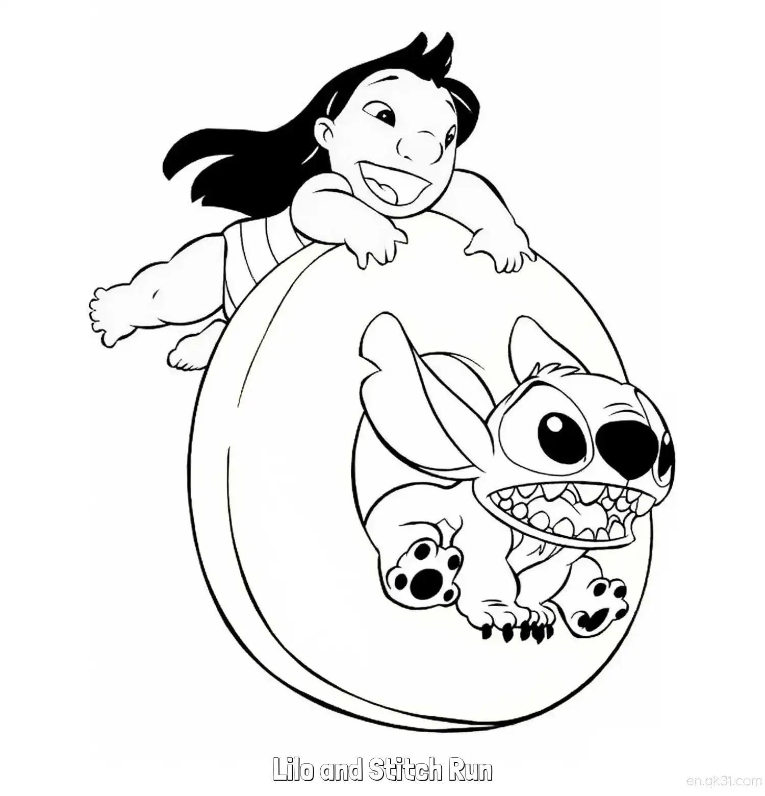 免费 莉罗和史迪仔奔跑 简笔画 素描 涂鸦 - 免费可打印星际宝贝史迪奇 下载PDF 简笔画涂色页