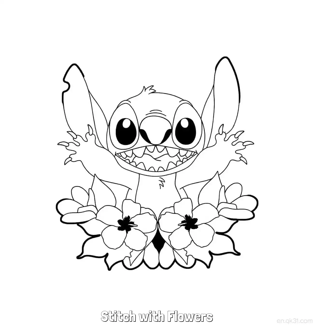 免费 史迪仔与花 简笔画 素描 涂鸦 - 免费可打印星际宝贝史迪奇 下载PDF 简笔画涂色页