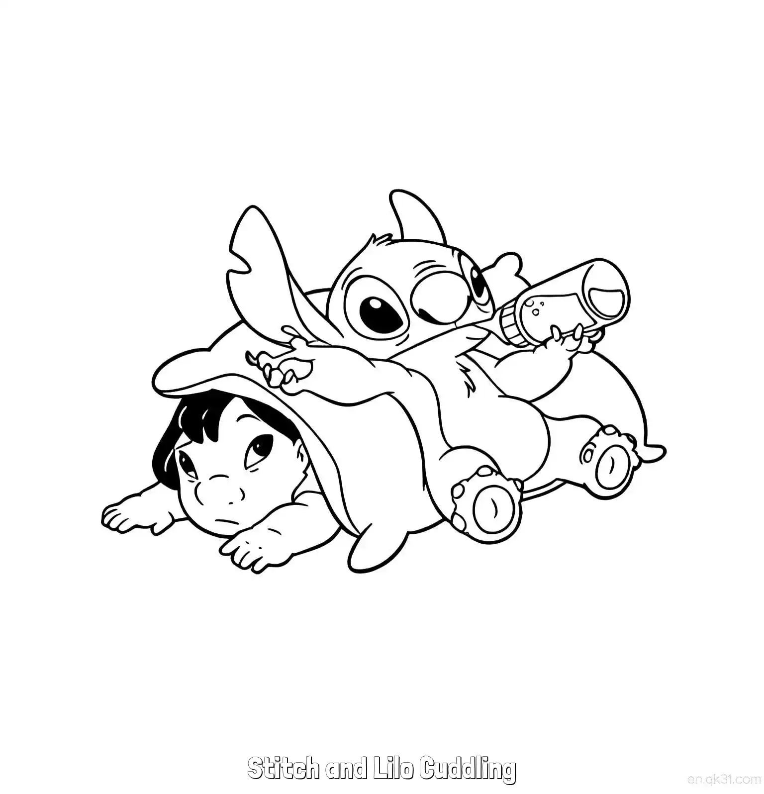 免费 史迪仔和莉罗依偎 1简笔画 素描 涂鸦 - 免费可打印星际宝贝史迪奇 下载PDF 简笔画涂色页