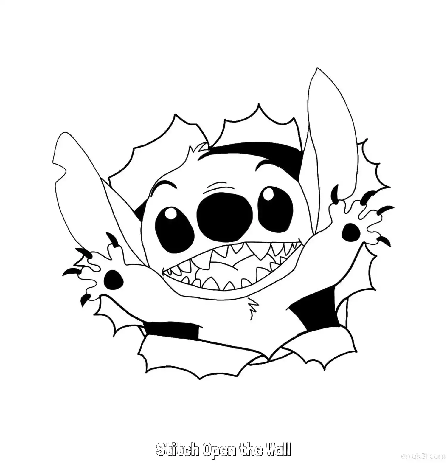 免费 史迪仔破墙而出 简笔画 素描 涂鸦 - 免费可打印星际宝贝史迪奇 下载PDF 简笔画涂色页