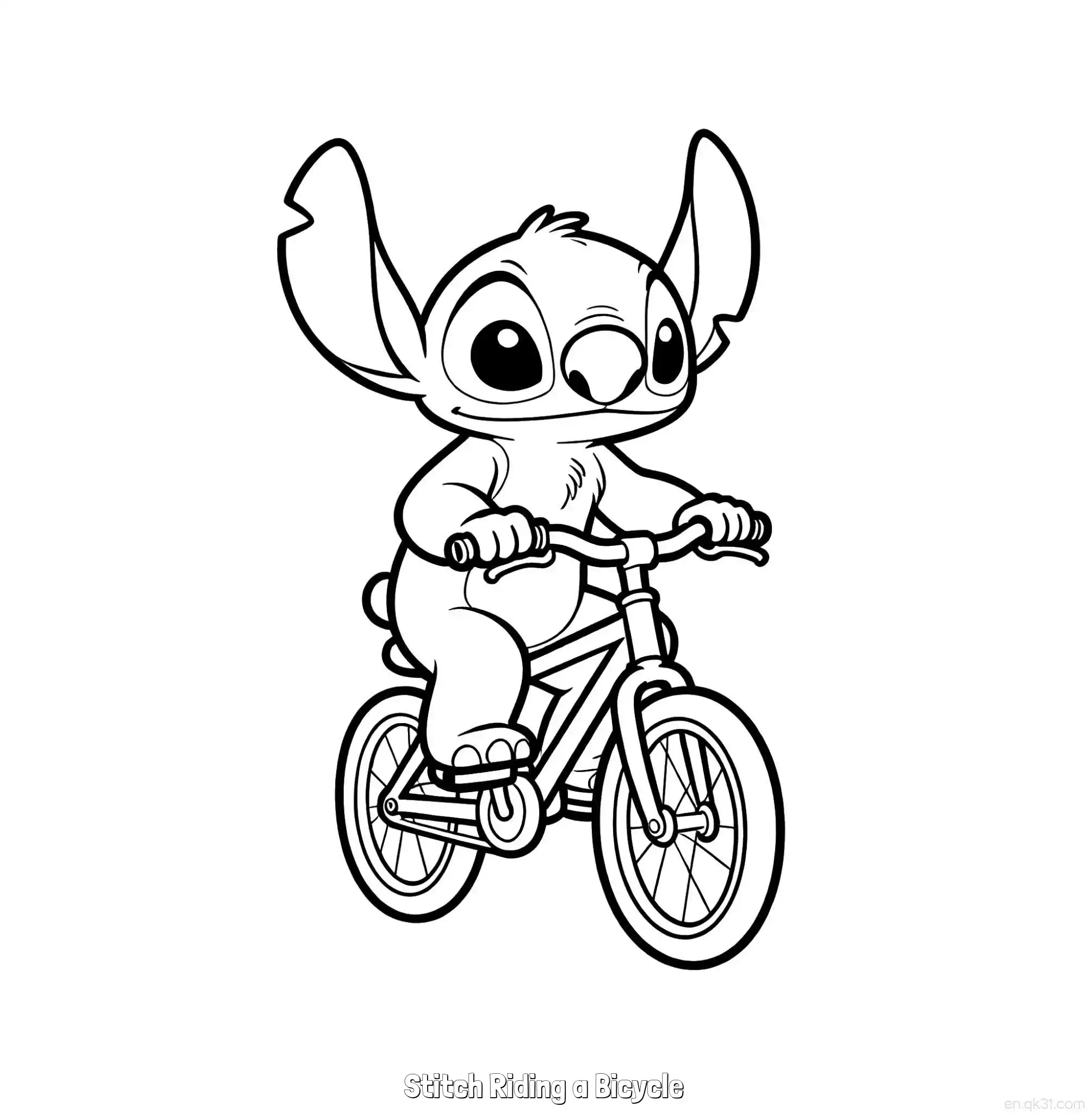 免费 骑自行车的史迪仔 简笔画 素描 涂鸦 - 免费可打印星际宝贝史迪奇 下载PDF 简笔画涂色页