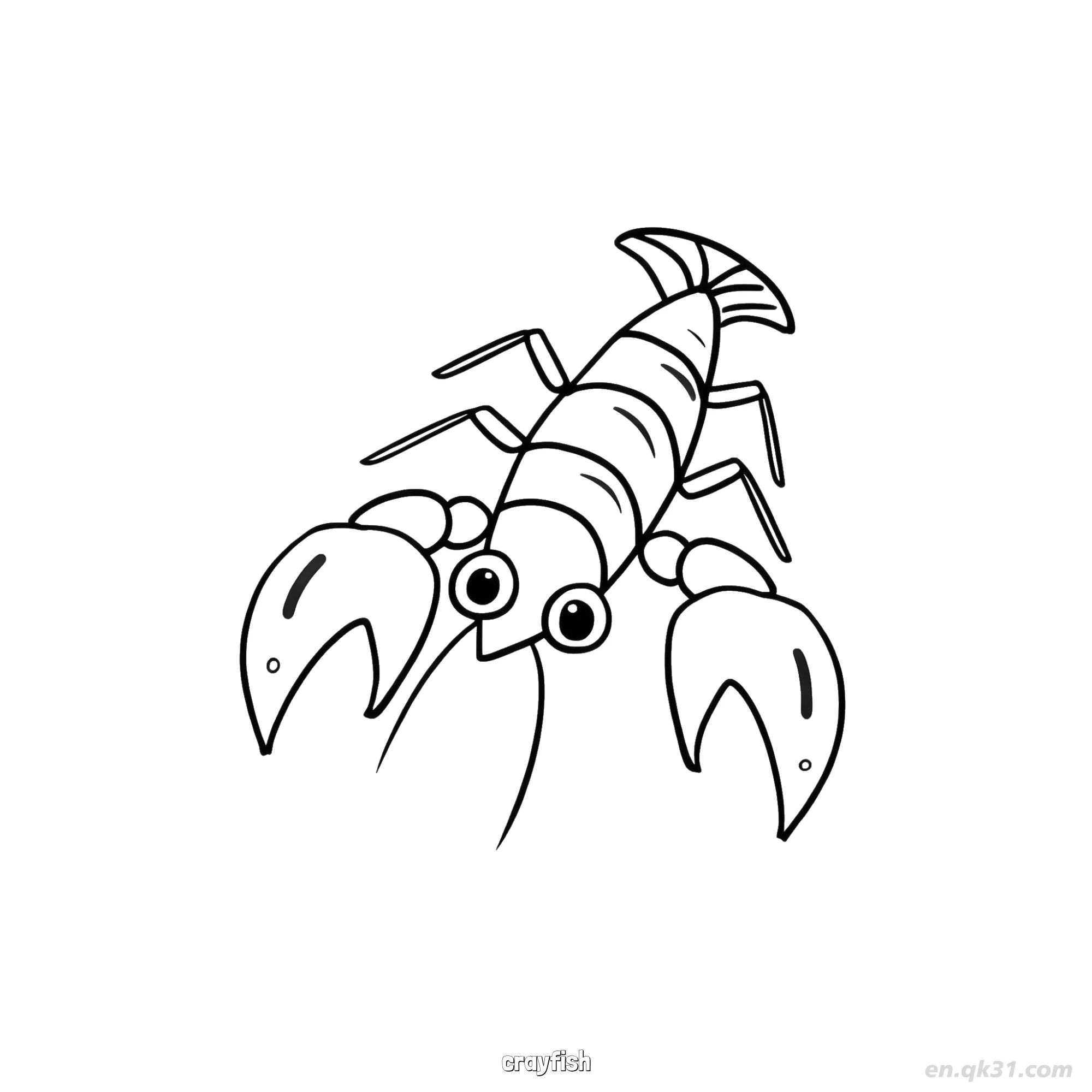 免费 大眼睛卡通小龙虾轮廓图  简笔画涂色页