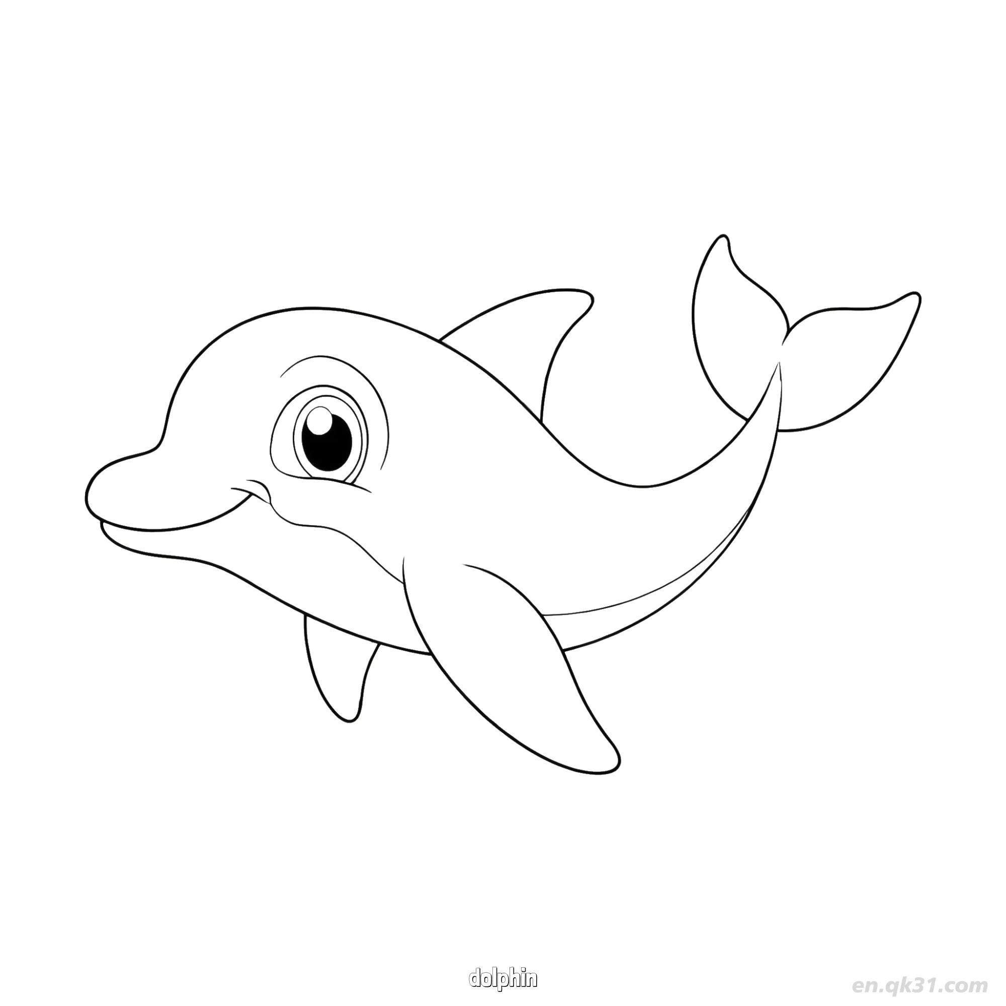 免费 卡通大眼海豚涂色页 简笔画涂色页