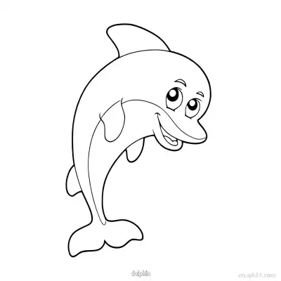 快乐卡通海豚涂色页 – 免费可打印简笔画涂色画