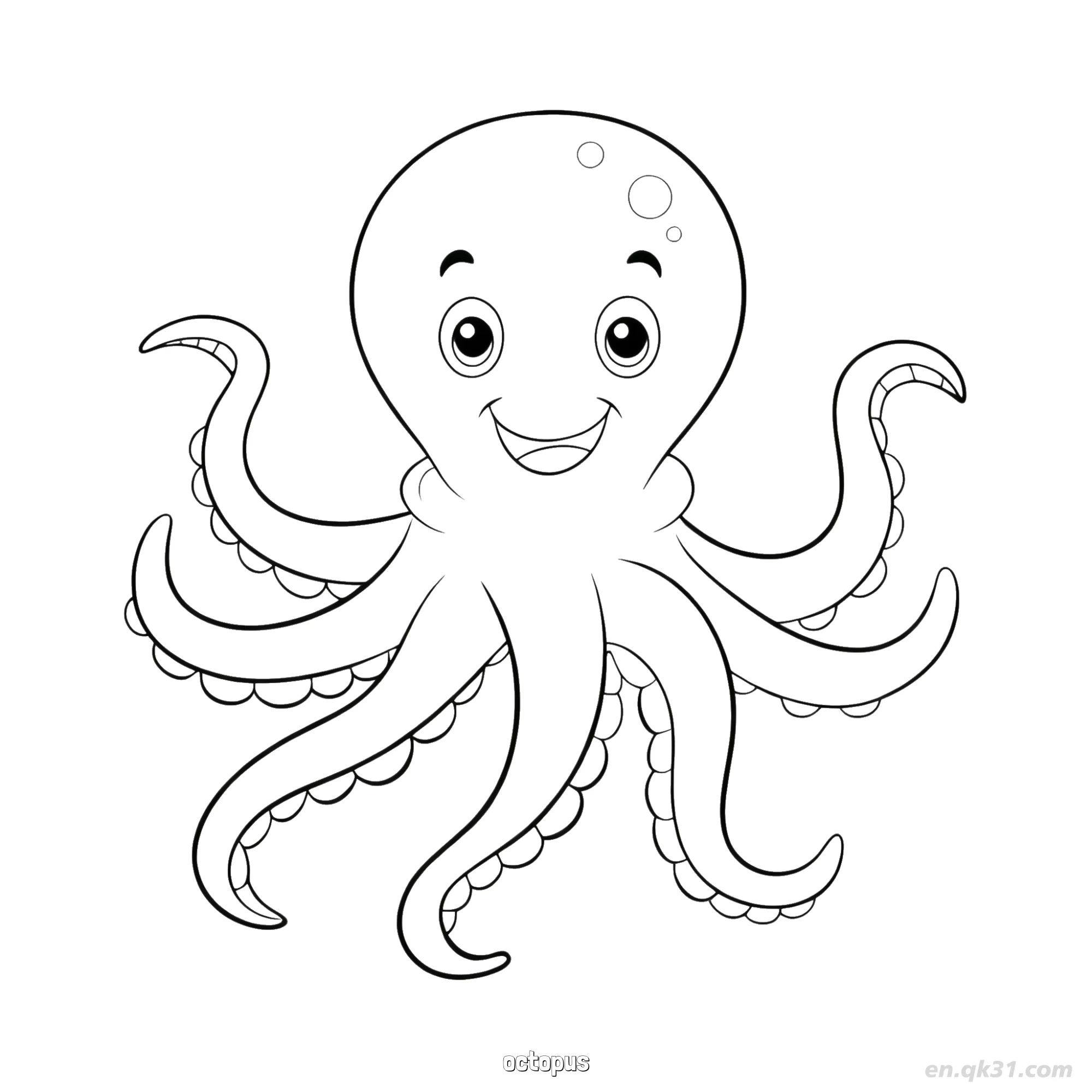 免费 开心微笑章鱼图画  简笔画涂色页