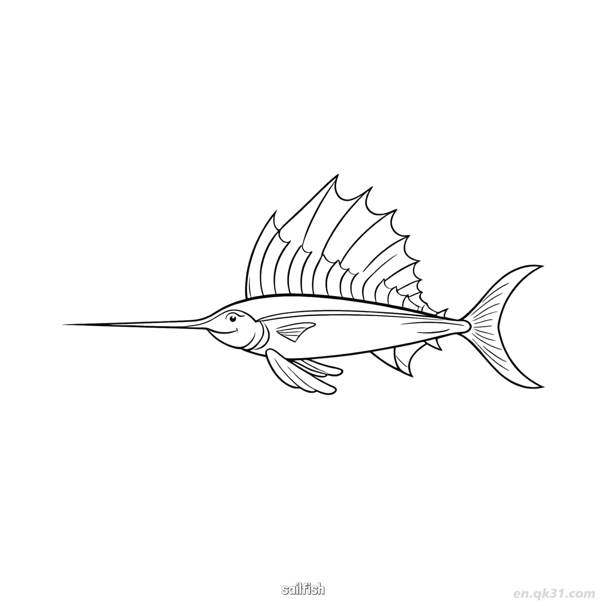 免费 经典旗鱼线条艺术  简笔画涂色页